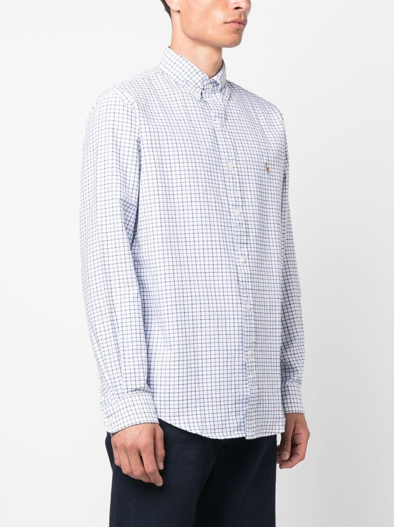 grid-pattern logo-embroidered cotton shirt 3
