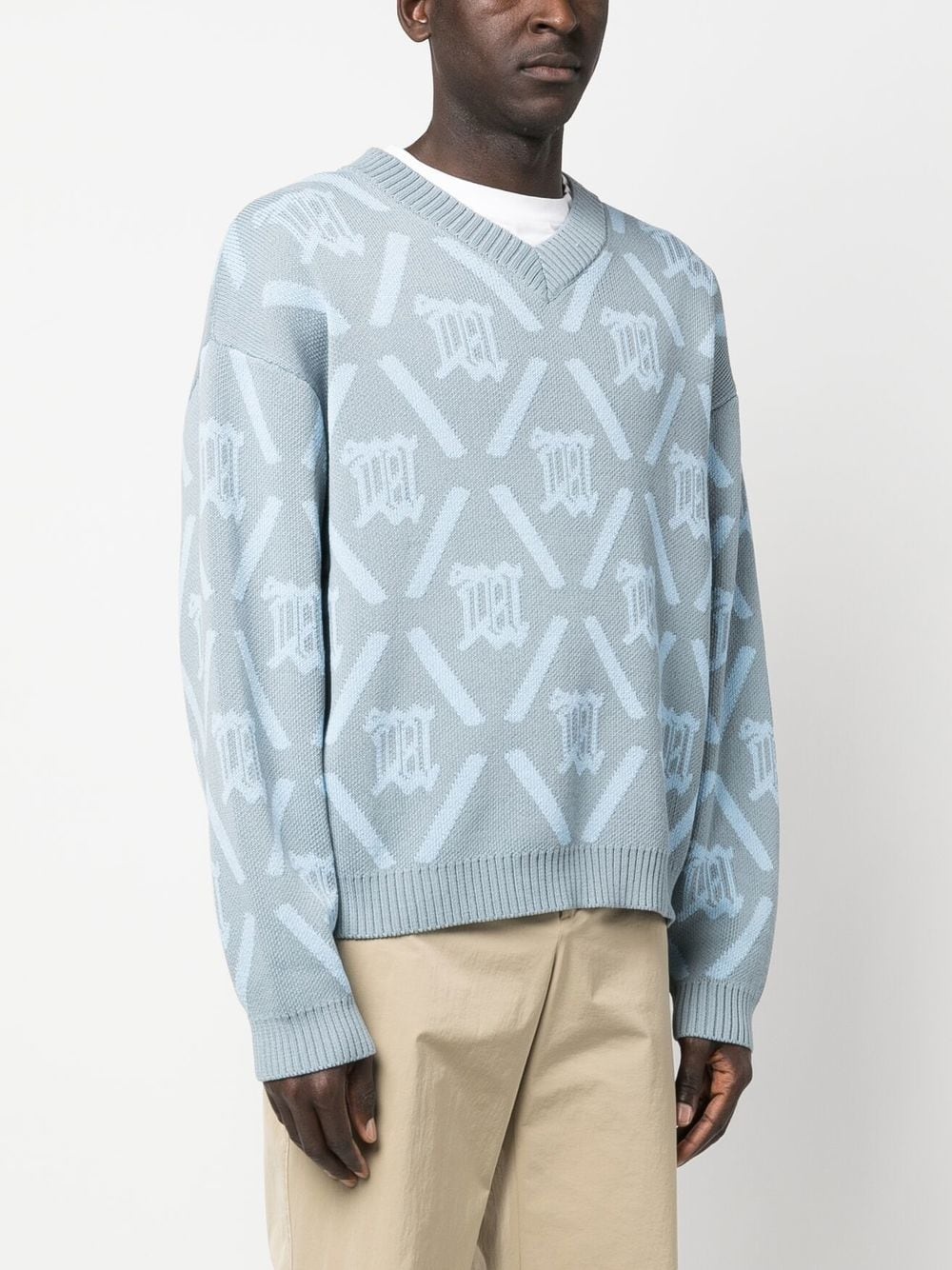 intarsia-knit V-neck jumper - 3