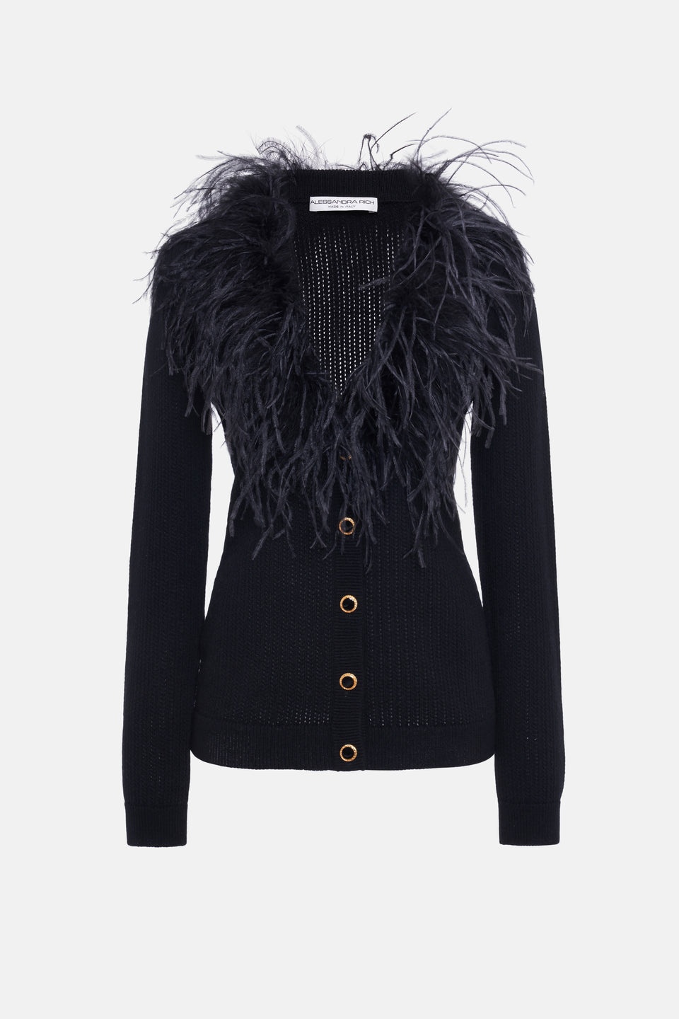 WOOL BLEND KNITTED CARDIGAN WITH FEATHERS - 1