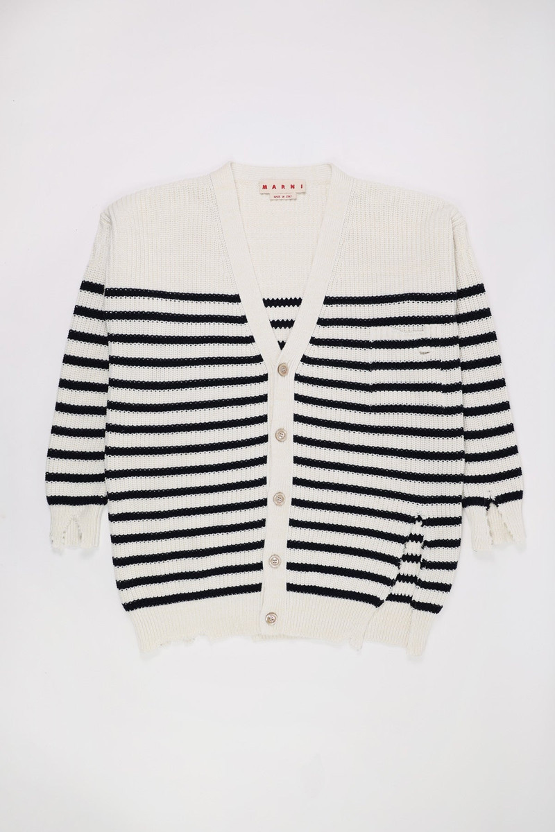 Marni Distressed Knit Cardigan - Navy/Cream outlook