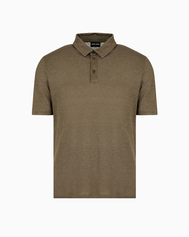 Short-sleeved polo shirt in pure linen jersey 1