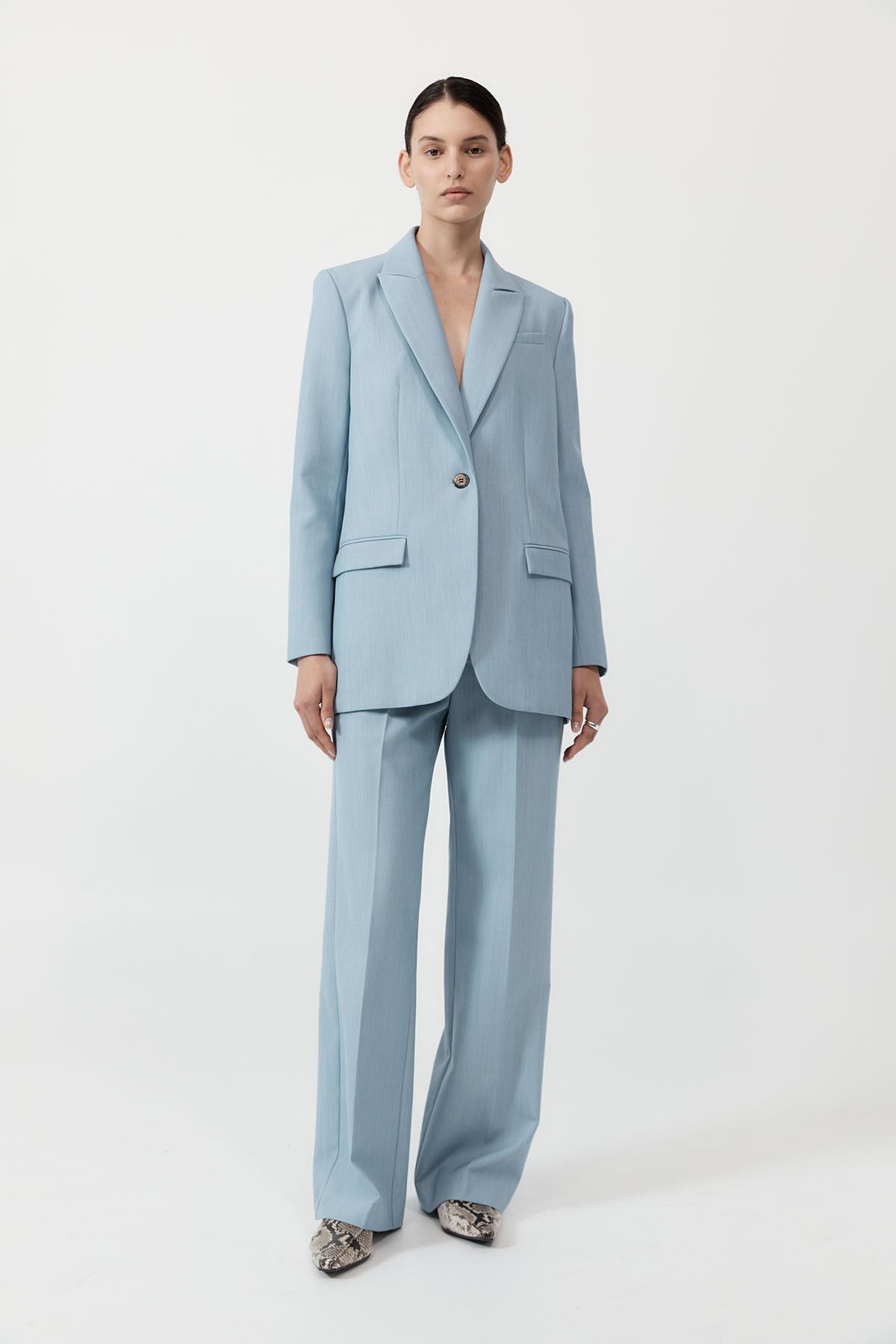 Single Button Tailored Blazer - Stone Blue - 7