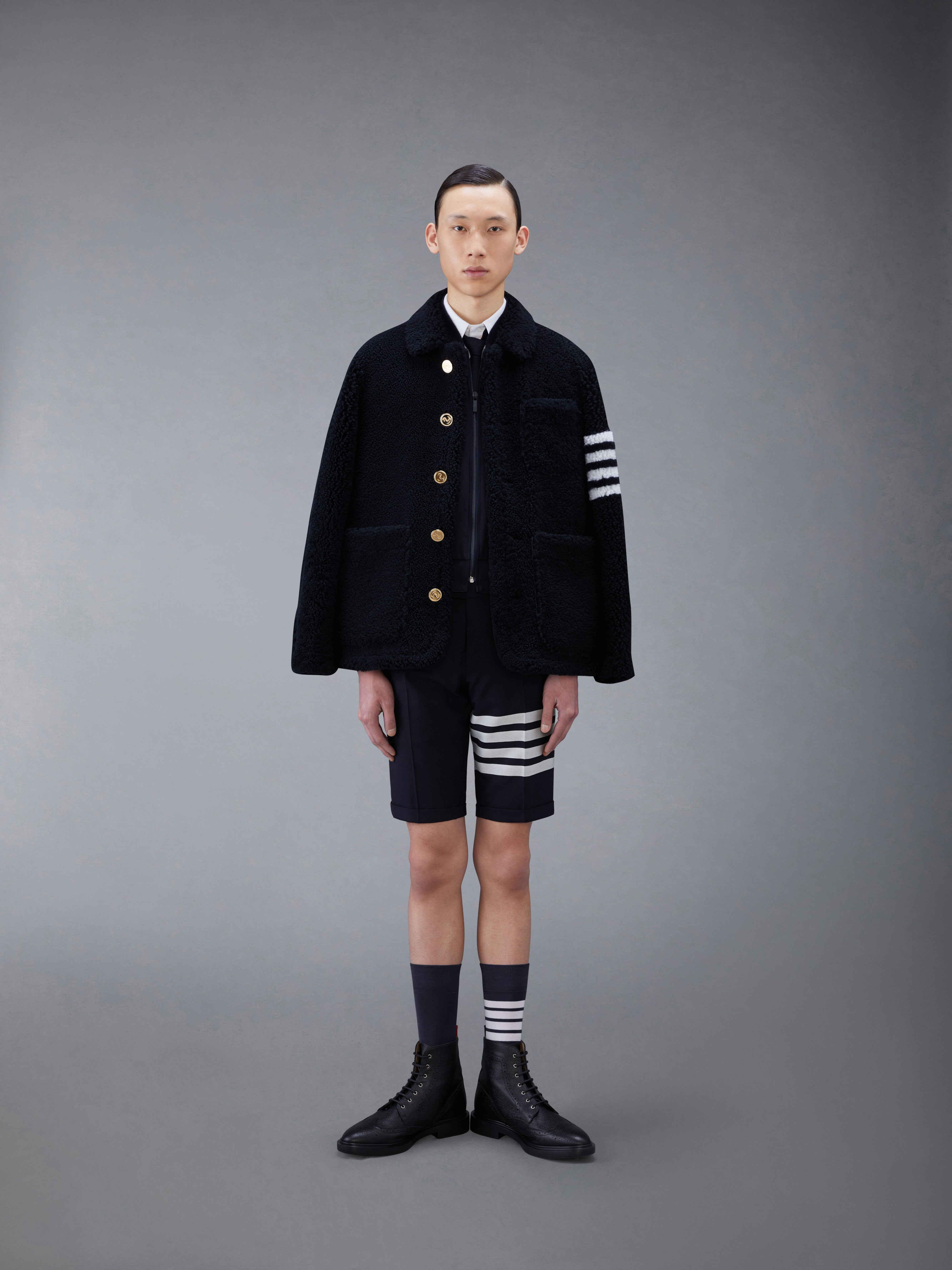 Navy Knit Blouson 4-Bar Jacket - 4
