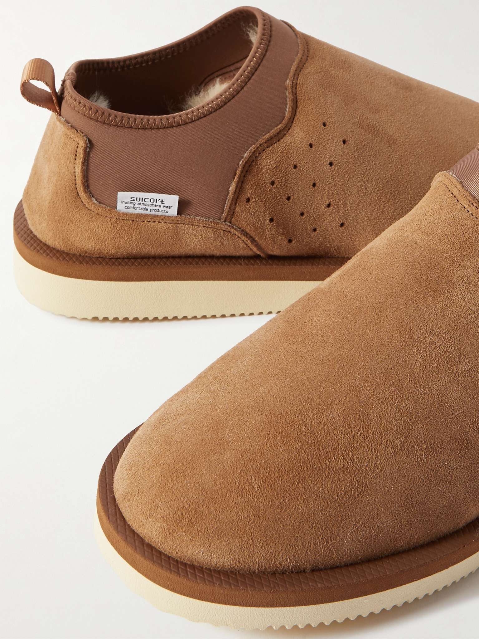 RON-M2ab-MID Shearling-Lined Suede and Jersey Slippers - 11