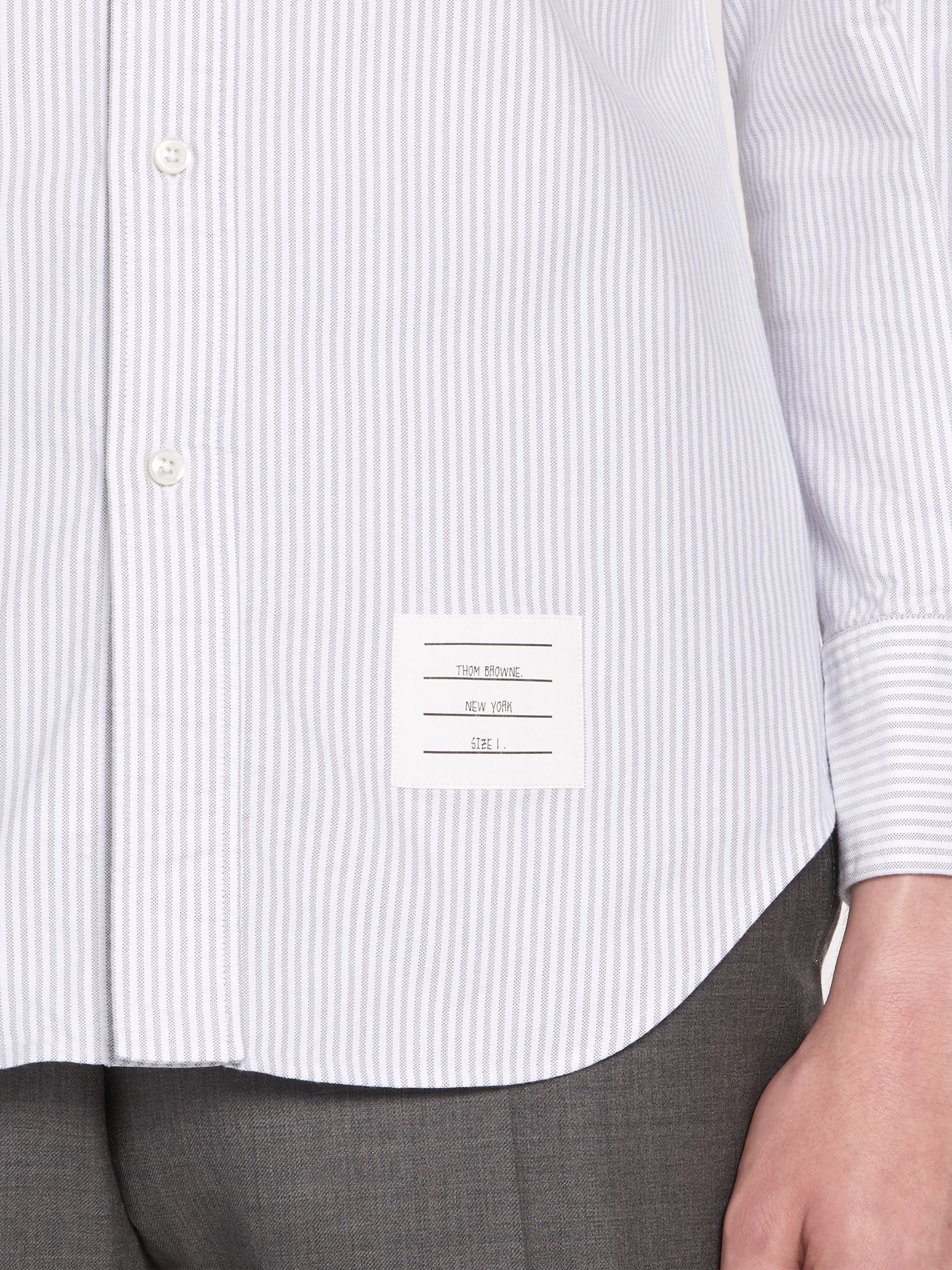 Medium Grey Oxford Cotton University Stripe Grosgrain Armband Shirt - 6