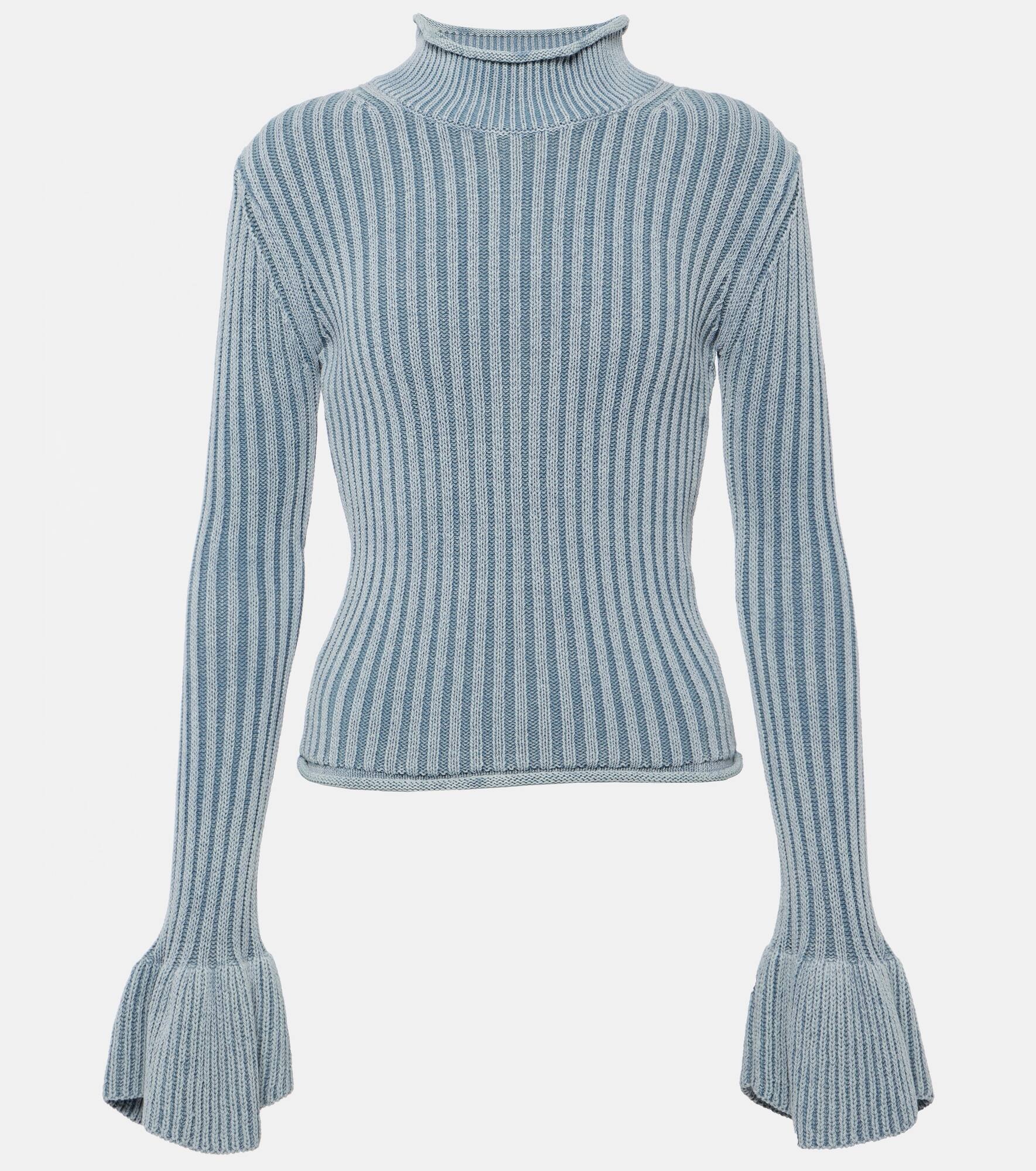 Ruffled cotton-blend turtleneck sweater - 1