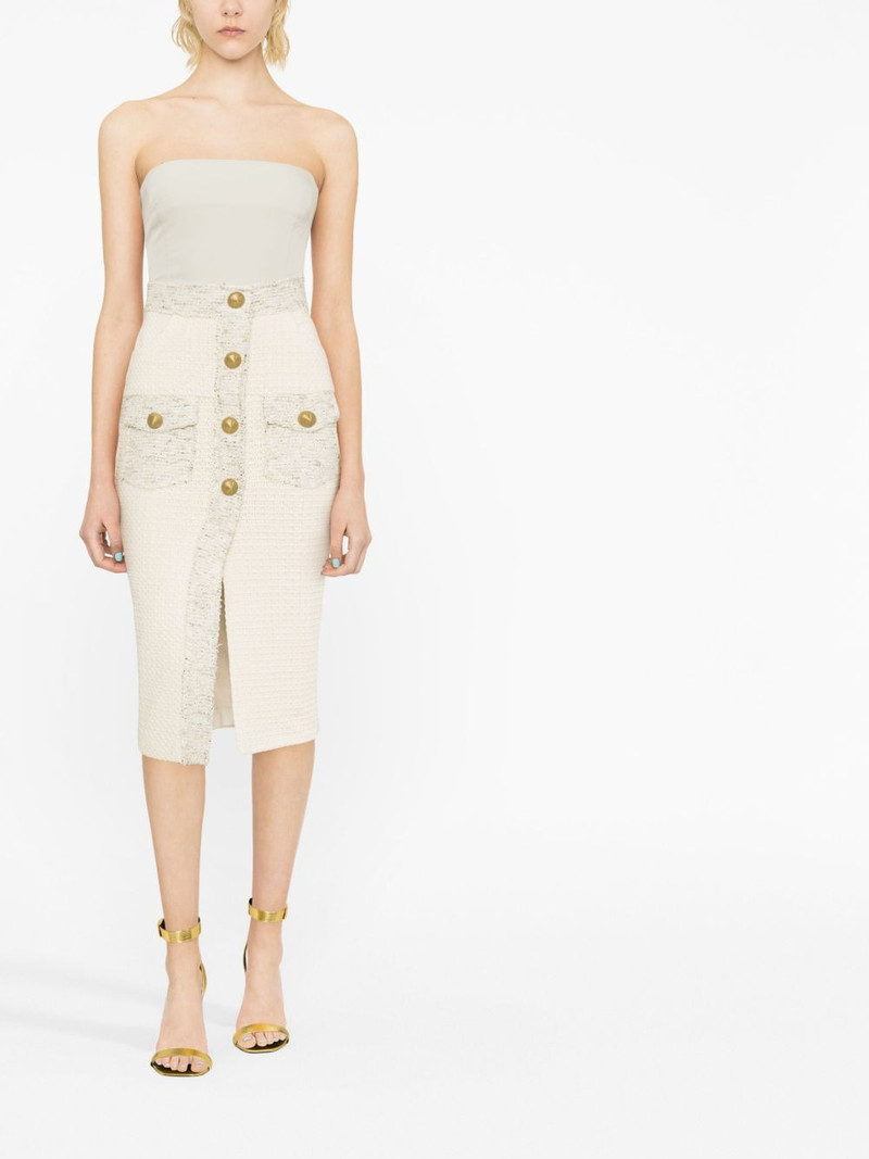 Balmain button-detail bouclé-tweed pencil skirt outlook