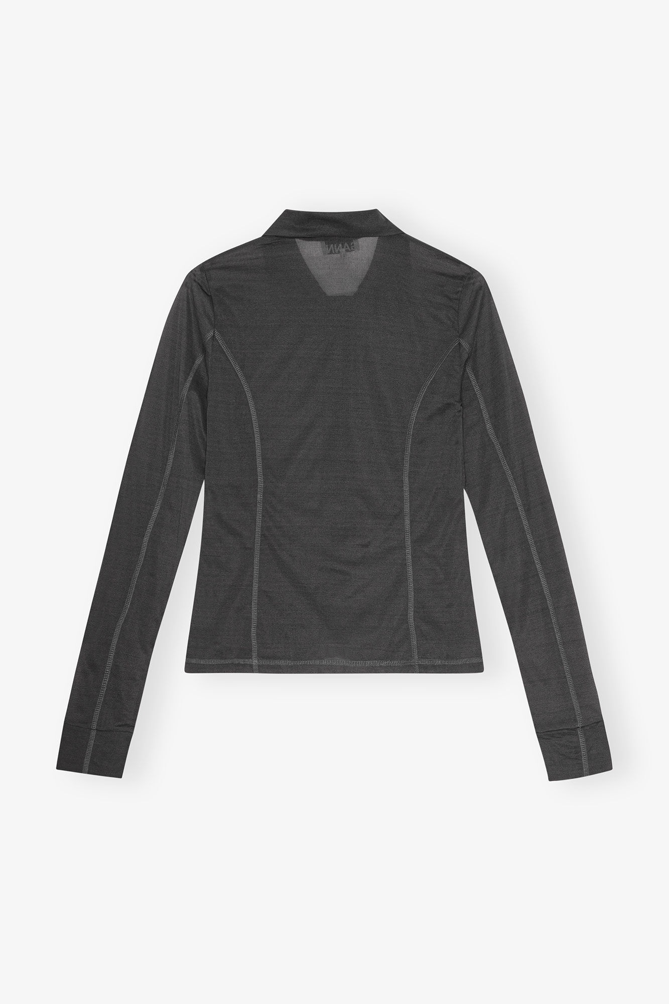 BLACK SHEER MESH JERSEY BUTTONED TOP - 6