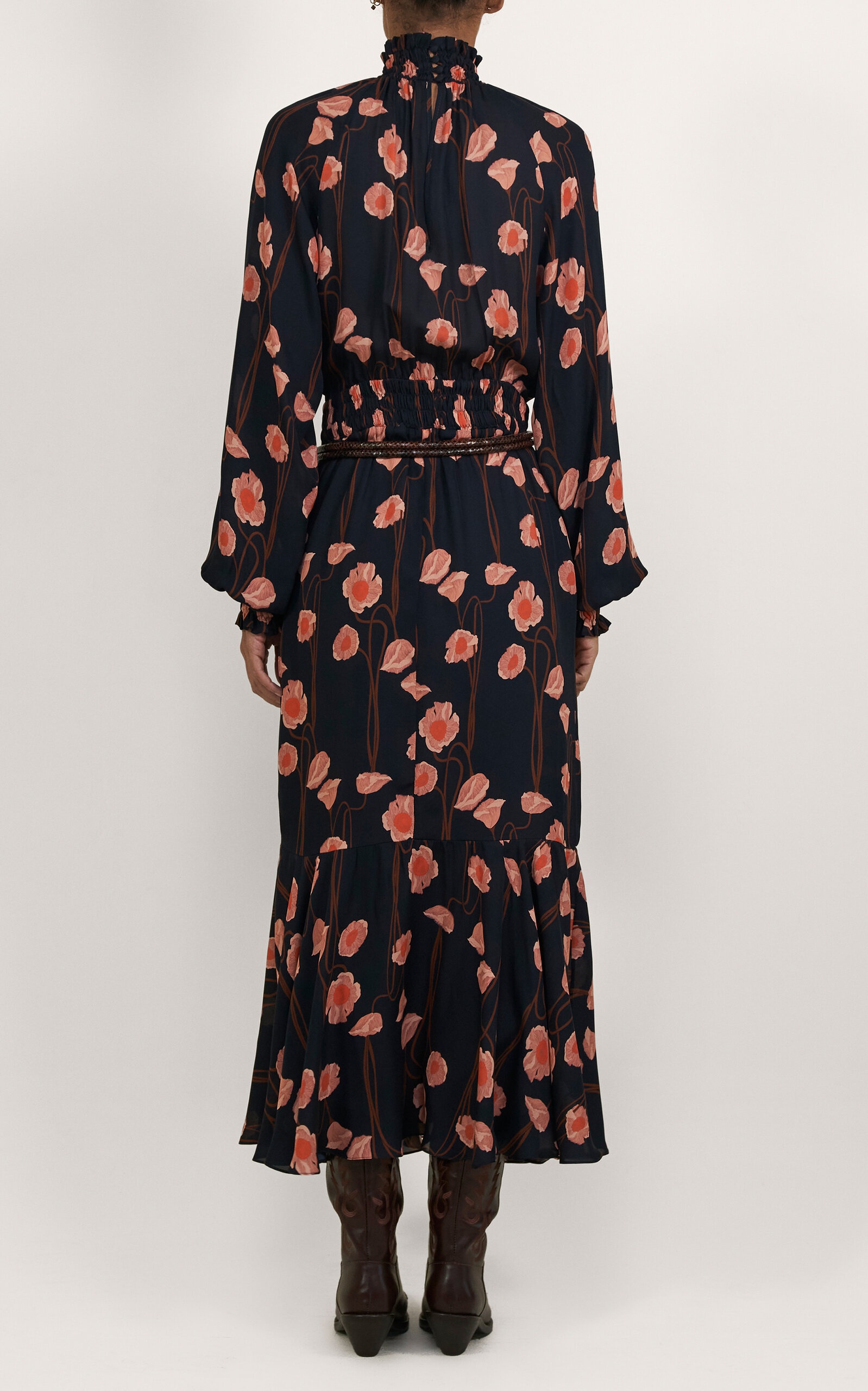 Lo Sublime High Neck Silk Midi Dress navy - 3