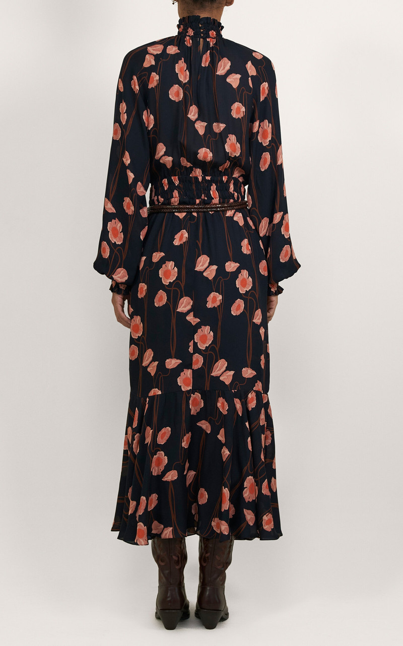 Lo Sublime High Neck Silk Midi Dress navy 3