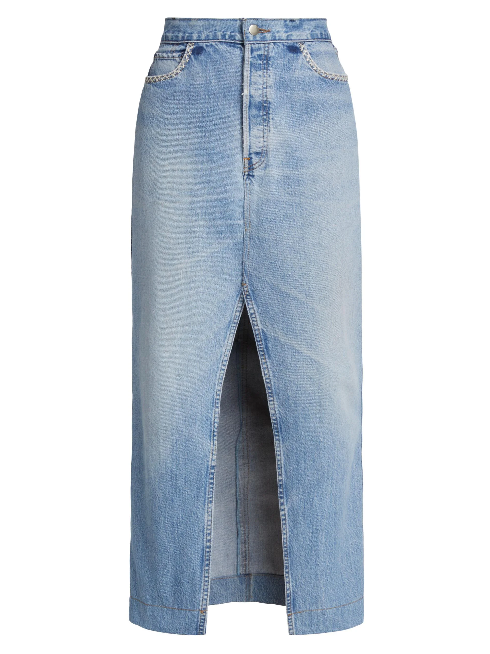 Women's Marion Mended Denim Midi-Skirt - Blue - 1