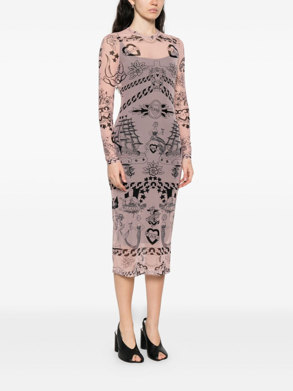 printed mesh midi dress - 3