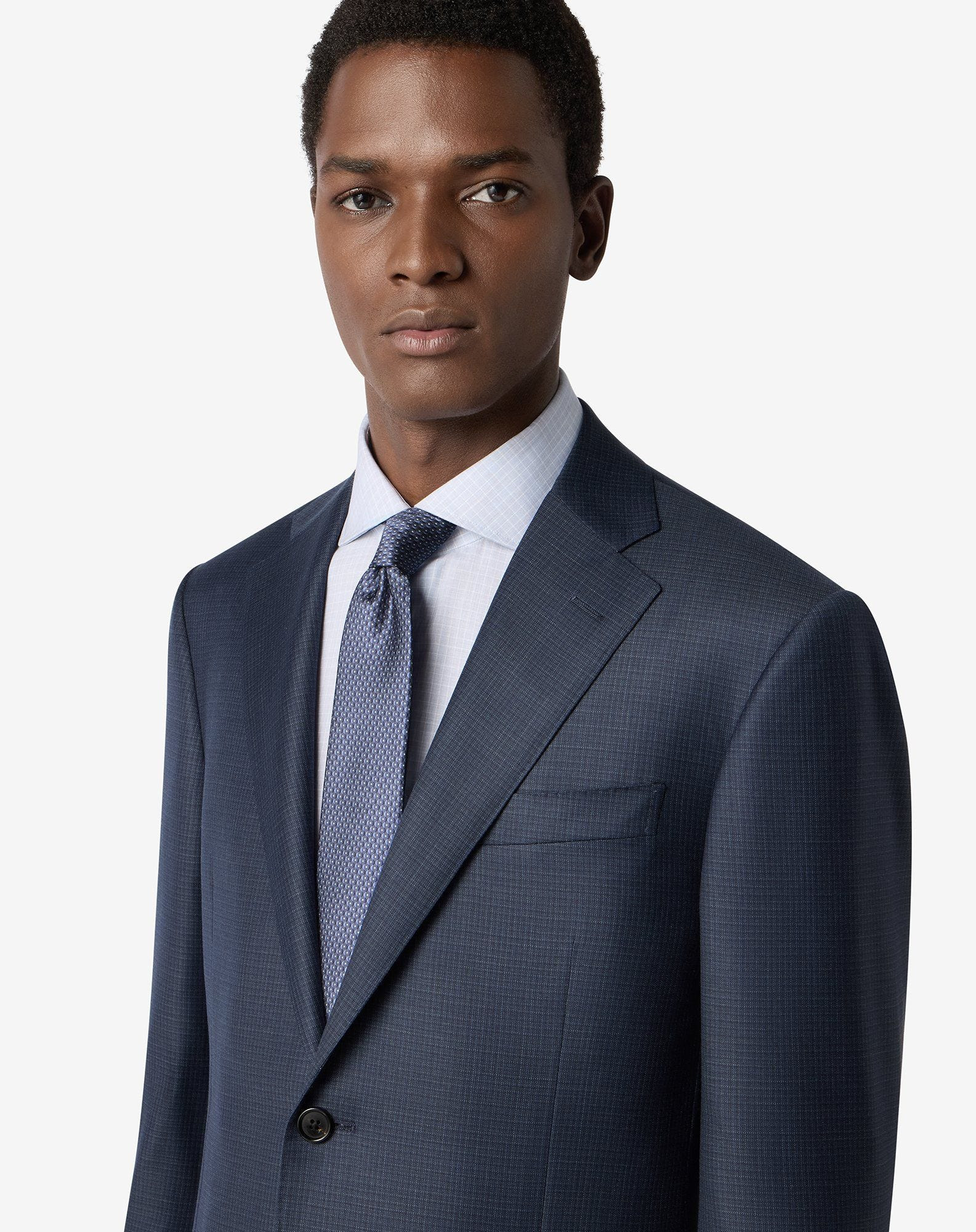 Blue pure silk tie with geometric print - 2
