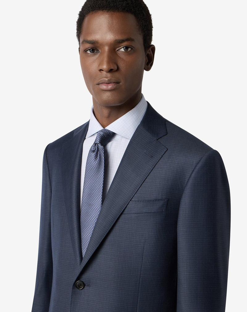 CORNELIANI Blue pure silk tie with geometric print outlook