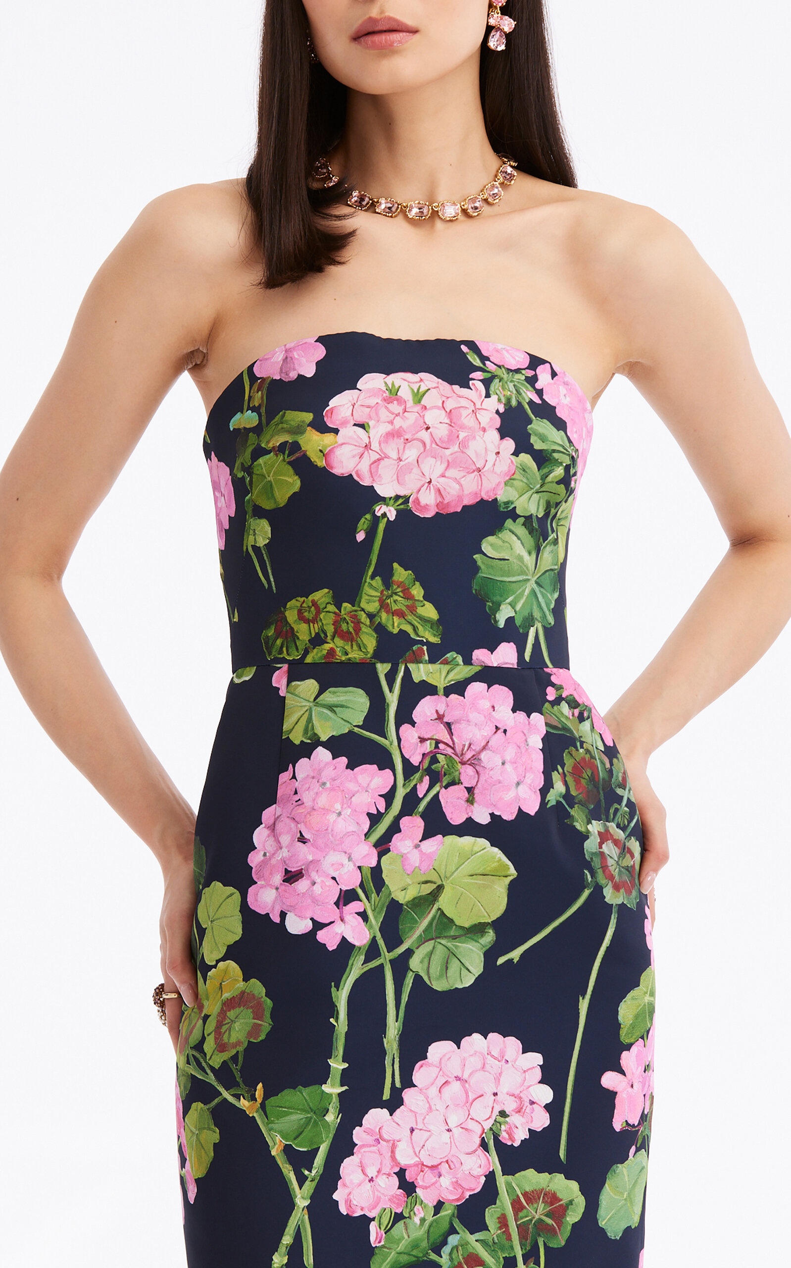 Floral-Printed Faille Gown navy - 6