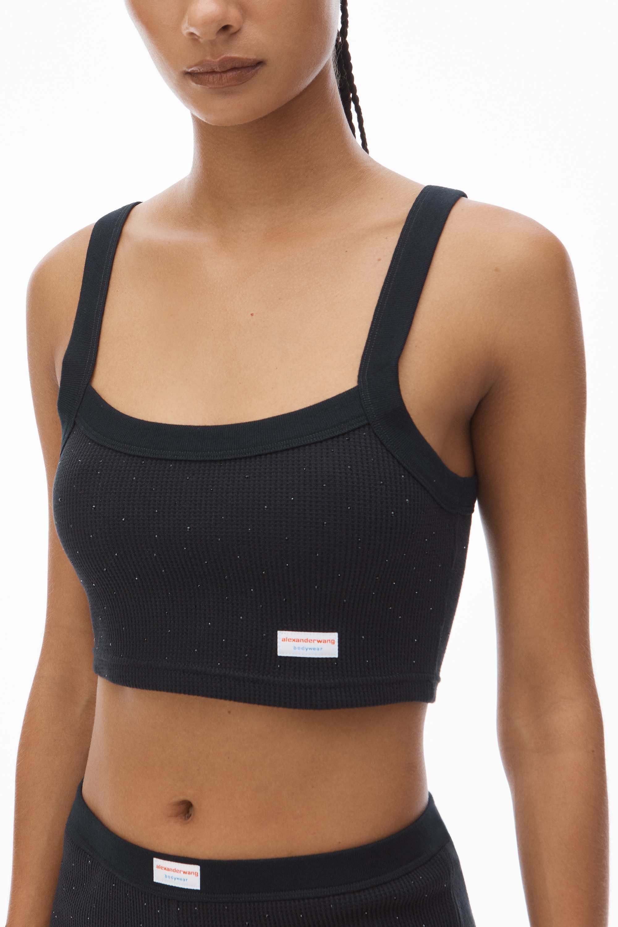 Crystal Hotfix Cropped Camisole in Waffle Knit - 3
