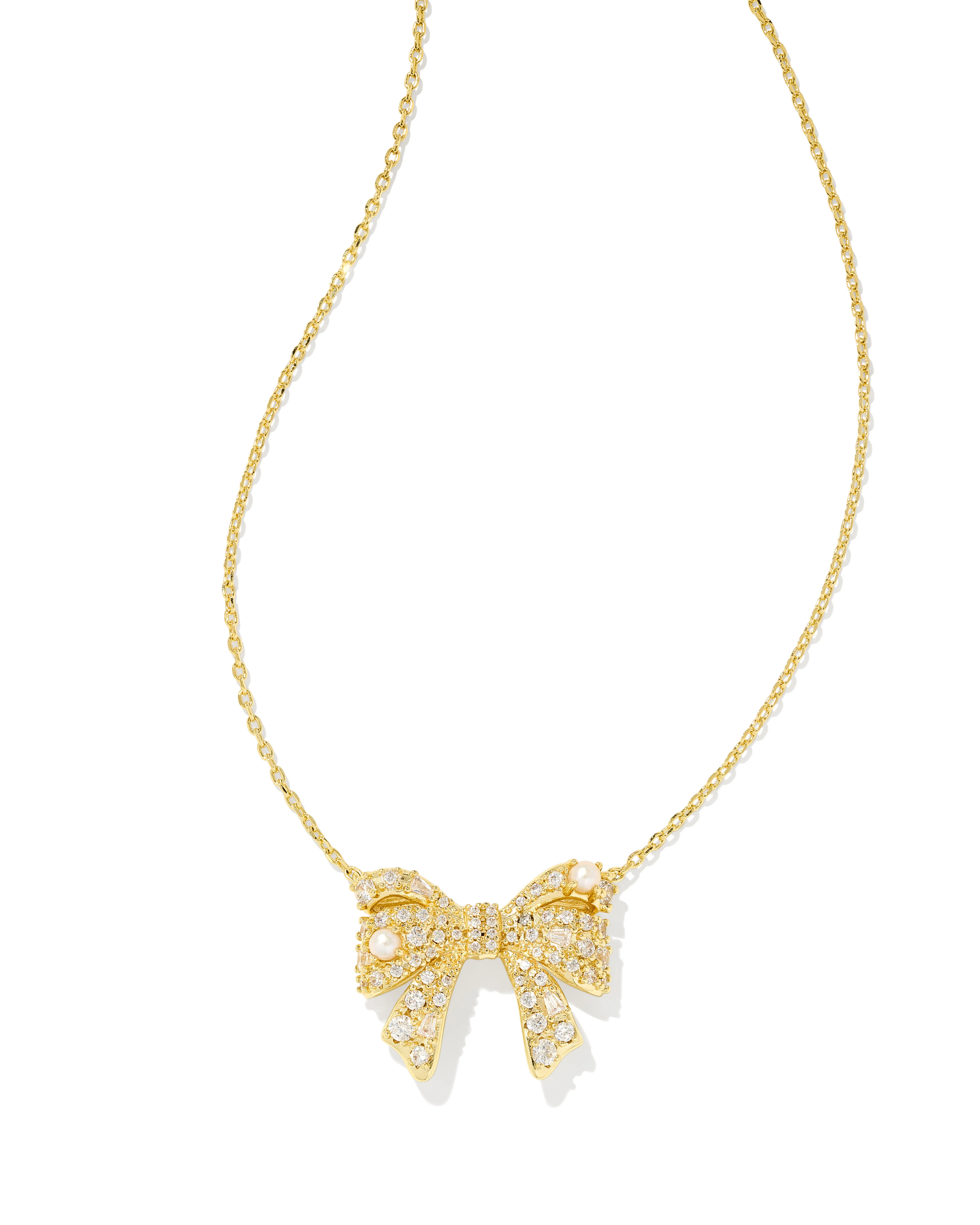 Krista Gold Bow Short Pendant Necklace in White Mix - 1