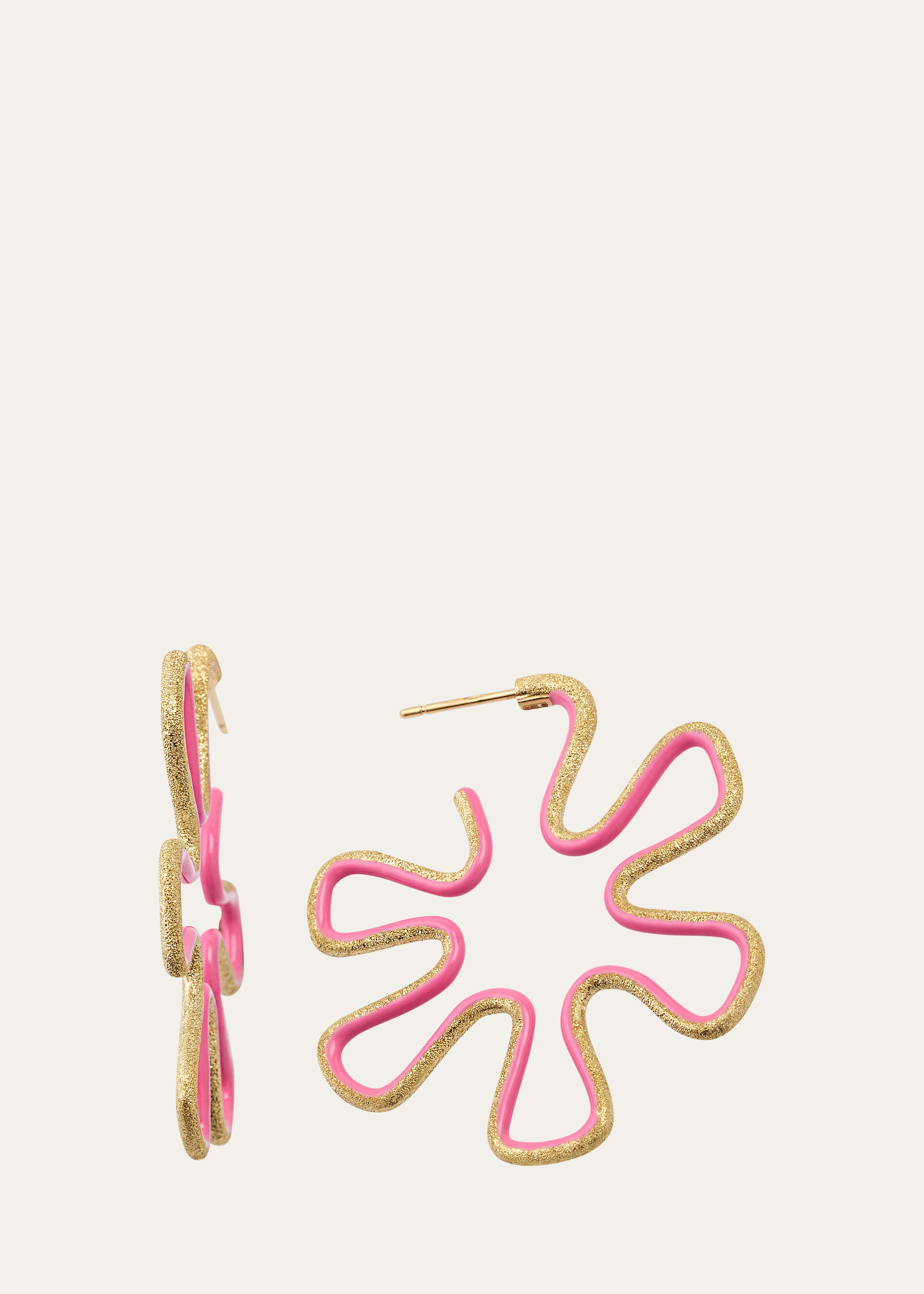 9K Gold Diamond and Pink Enamel Polka Dot Earrings - 1