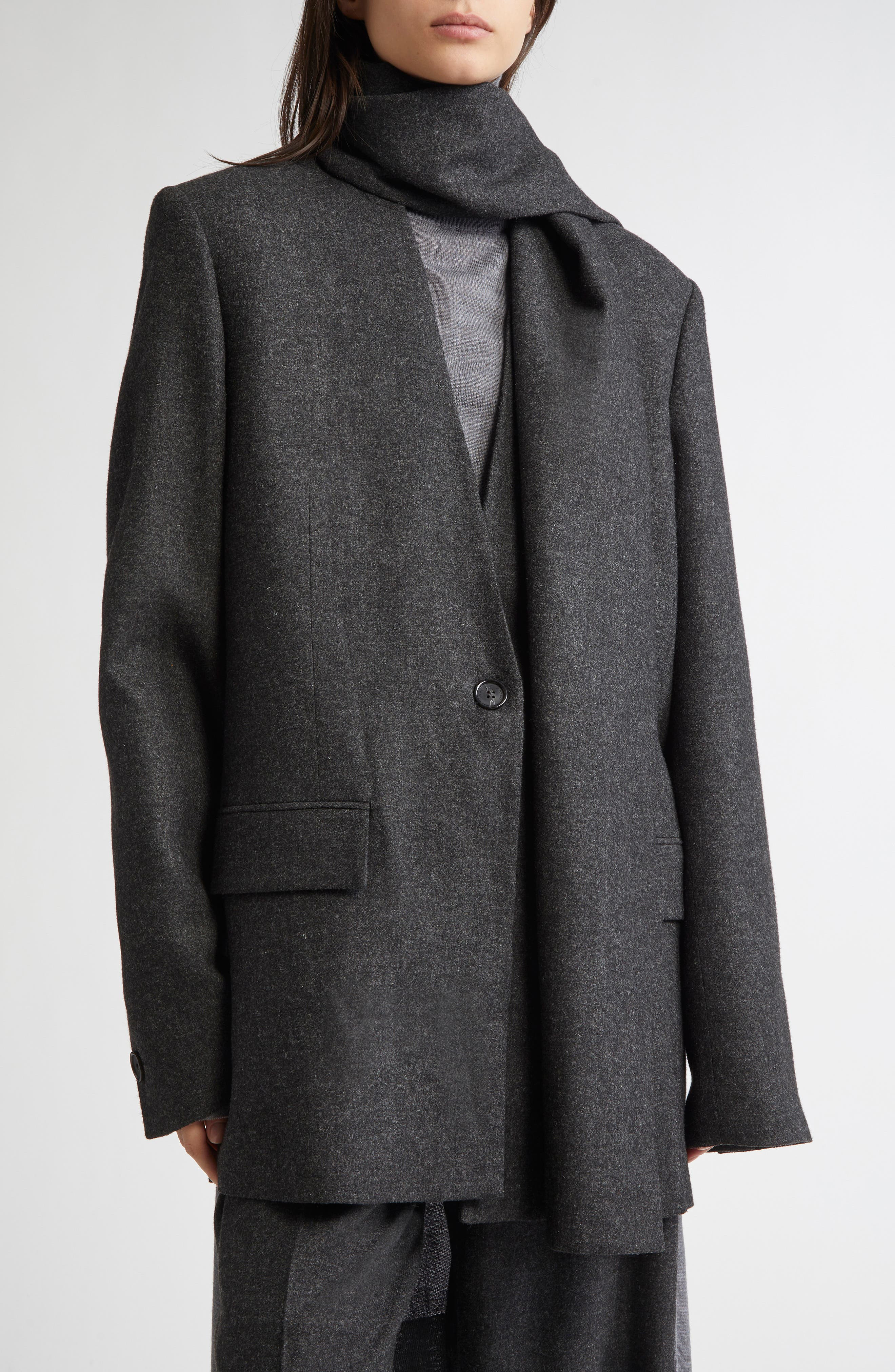 TOTEME Mélange Flannel Scarf Blazer in Charcoal Melange at Nordstrom - 6