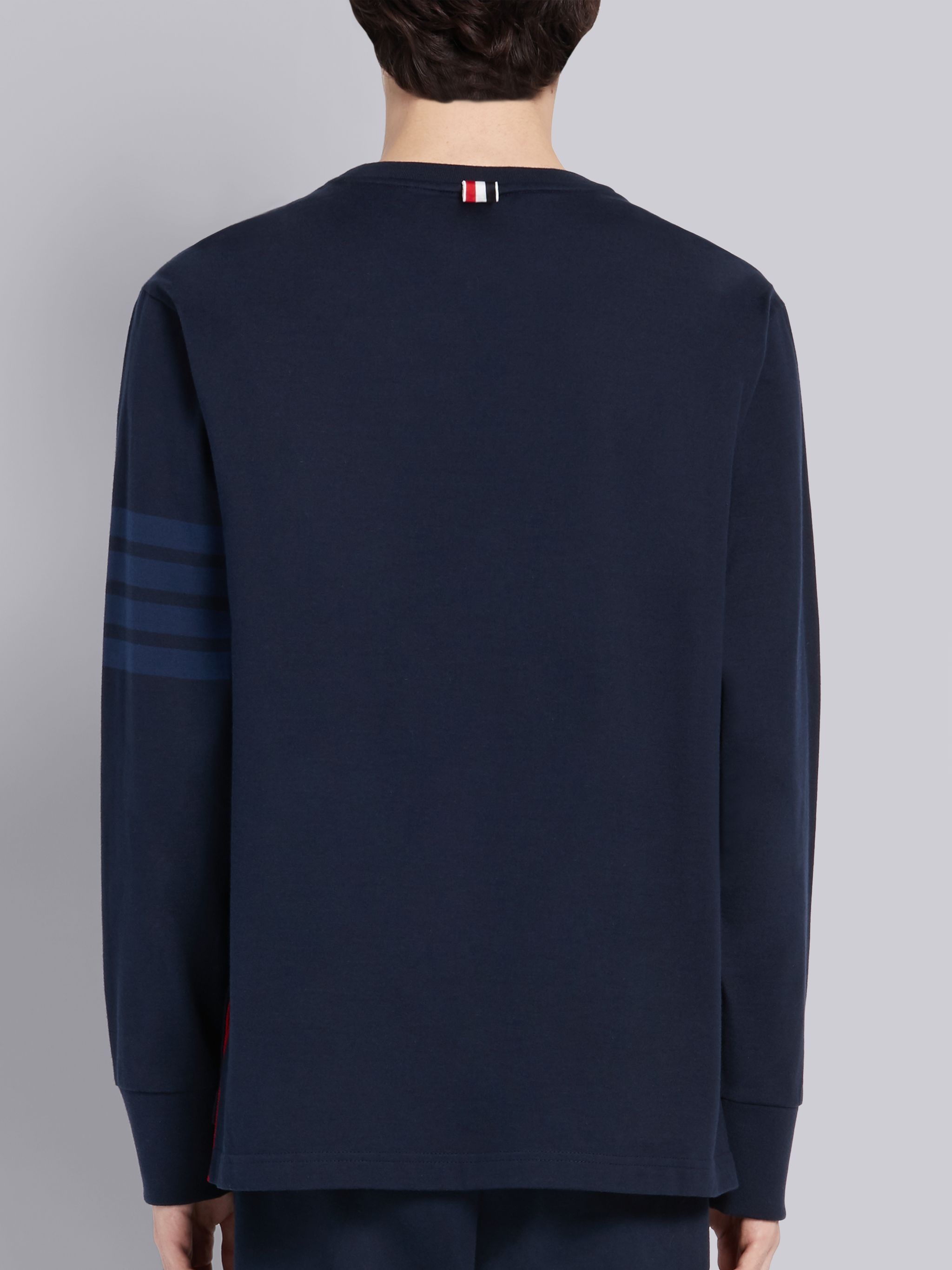 Navy Cotton Jersey Long Sleeve Tonal 4-Bar Rugby T-shirt - 3