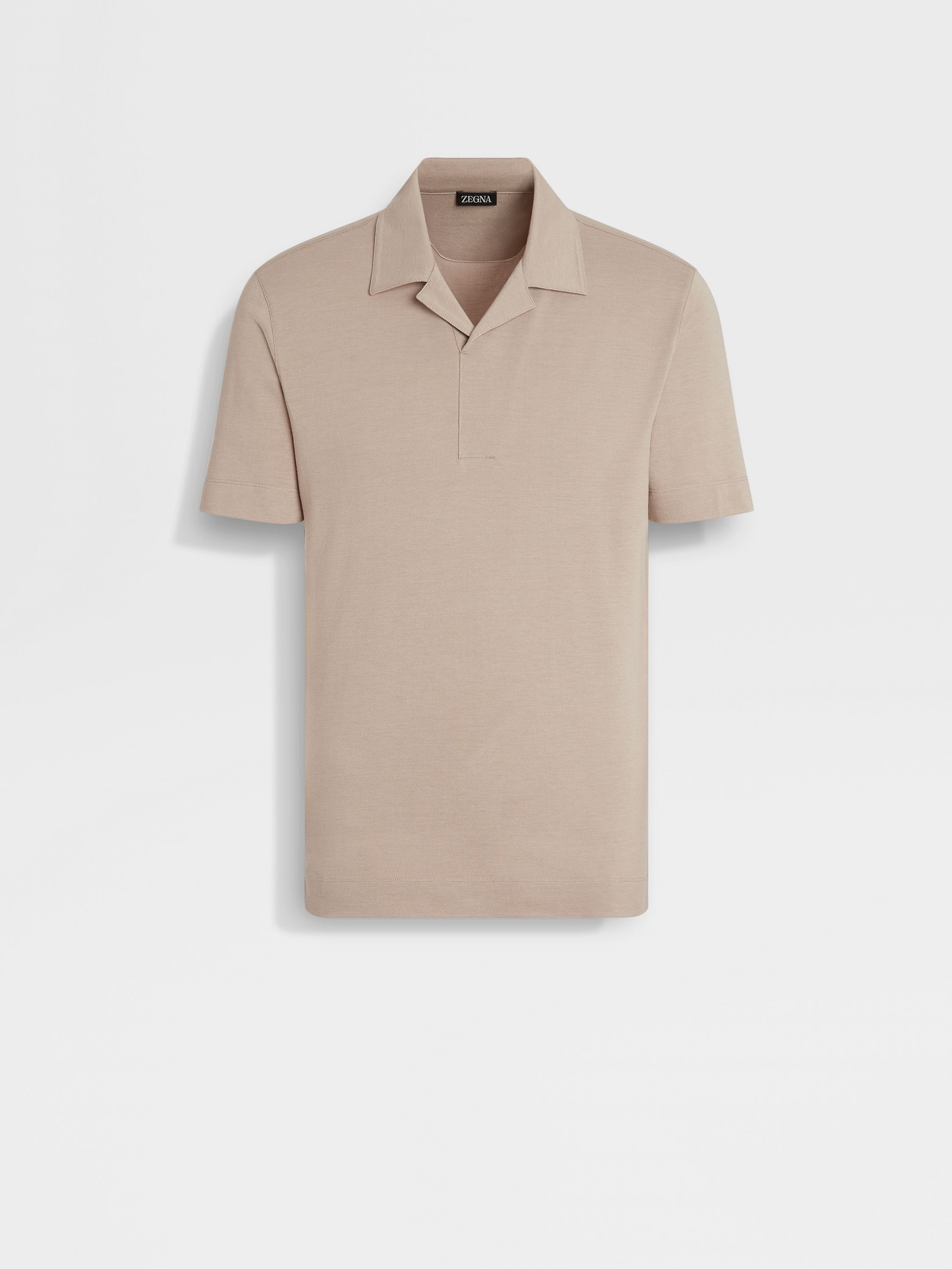 LIGHT TAUPE SILK AND COTTON PIQUET POLO SHIRT - 1