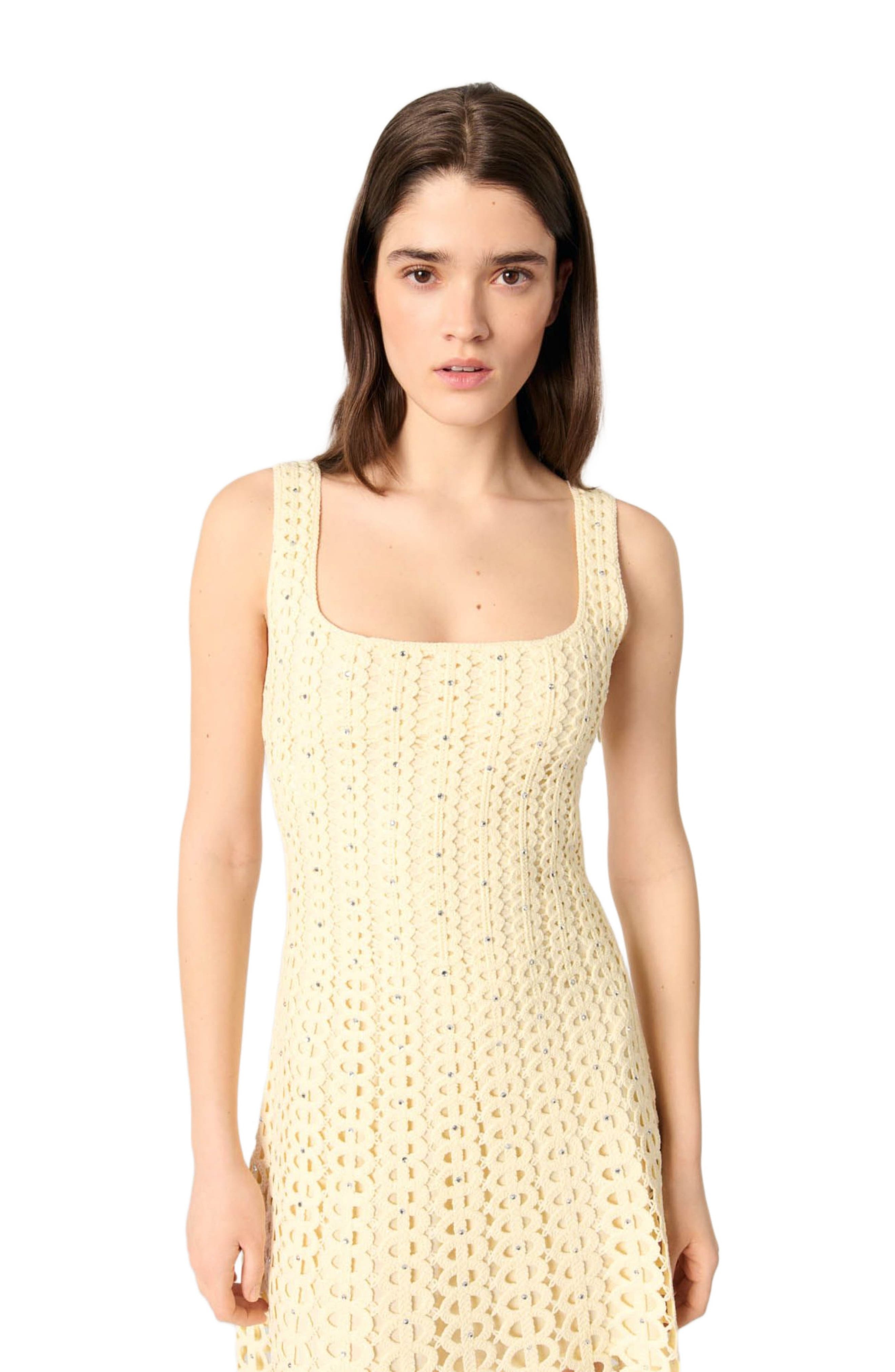 maje Rhinestone crochet midi dress in Yellow at Nordstrom - 5