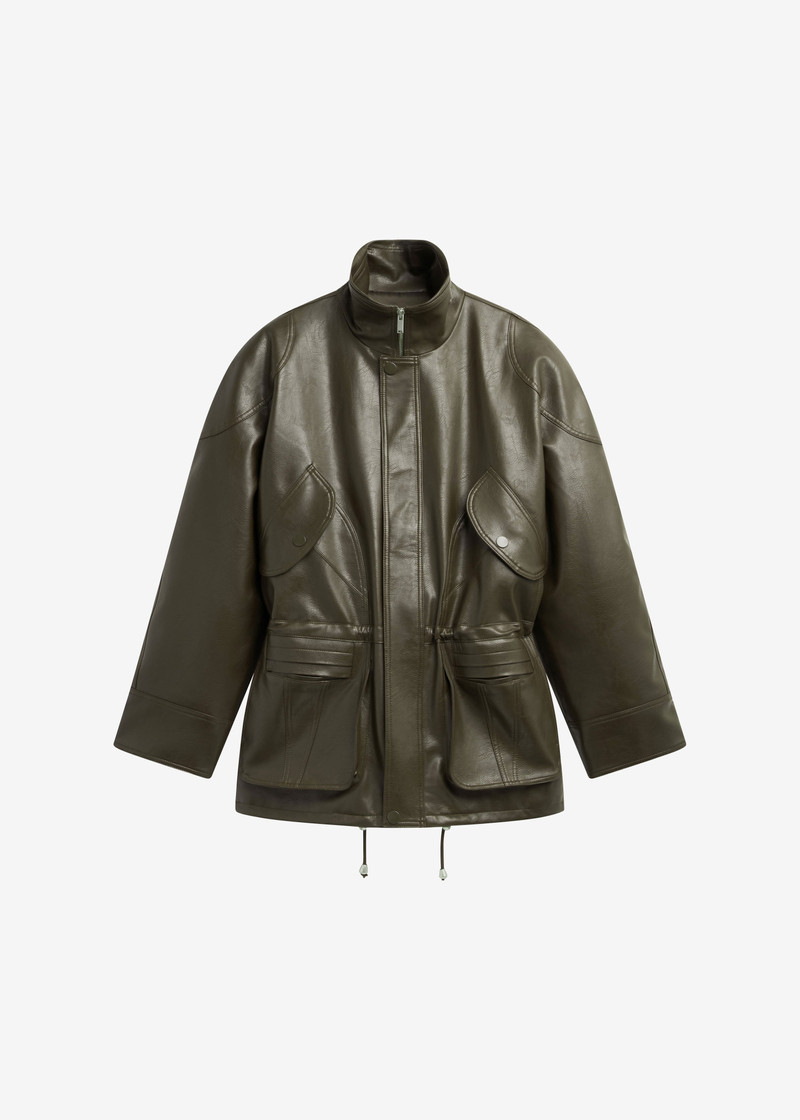 Ascona Faux Leather Jacket - Dark Olive 1