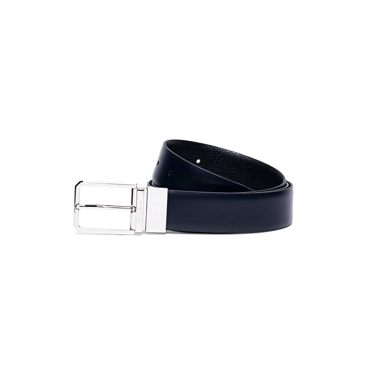 Reversible and adjustable smooth blue and tumbled black leather belt - 1