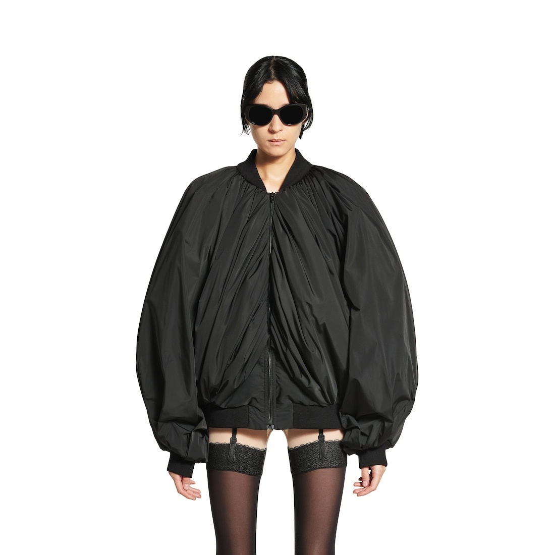Women's Draped Bomber in Black - 5