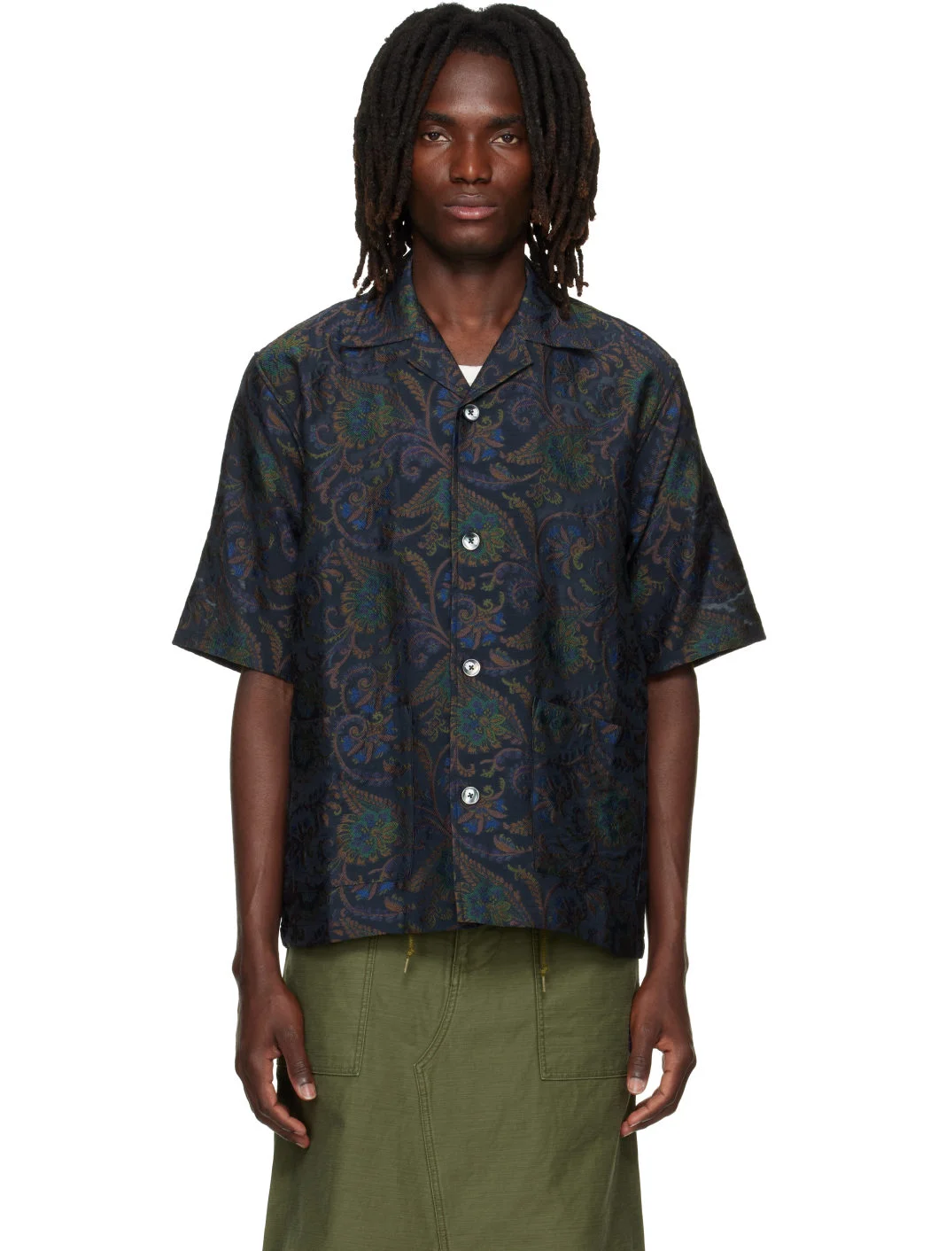 Navy Paisley Jacquard Cabana Shirt - 1
