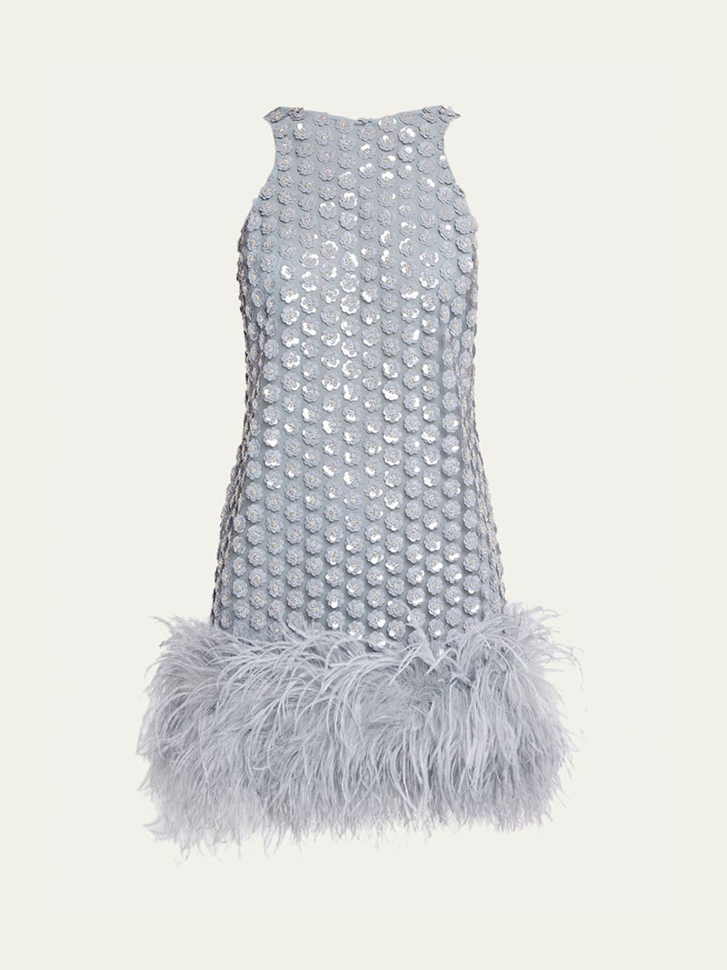 Bixi Sequined Feather-Trim Minidress 1