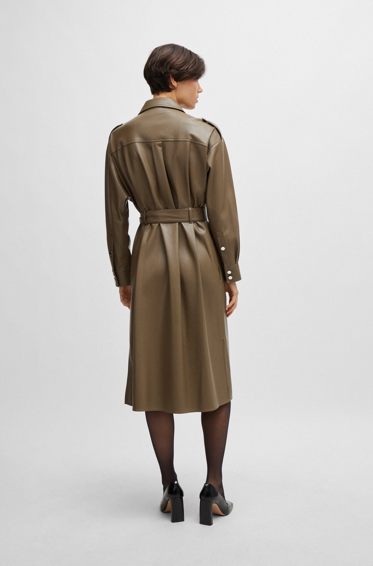 BELTED SHIRT DRESS IN PERFORATED FAUX LEATHER - 4