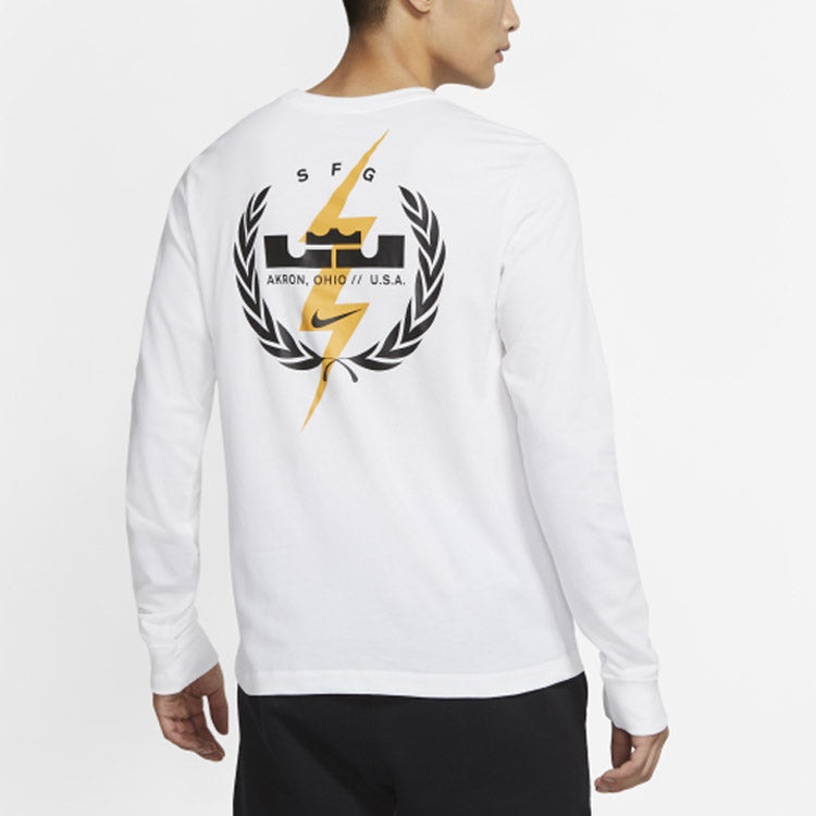 Nike Lebron Dri-Fit Round Collar Basketball Long Sleeved T-Shirt Men's White CV2080-100 - 4