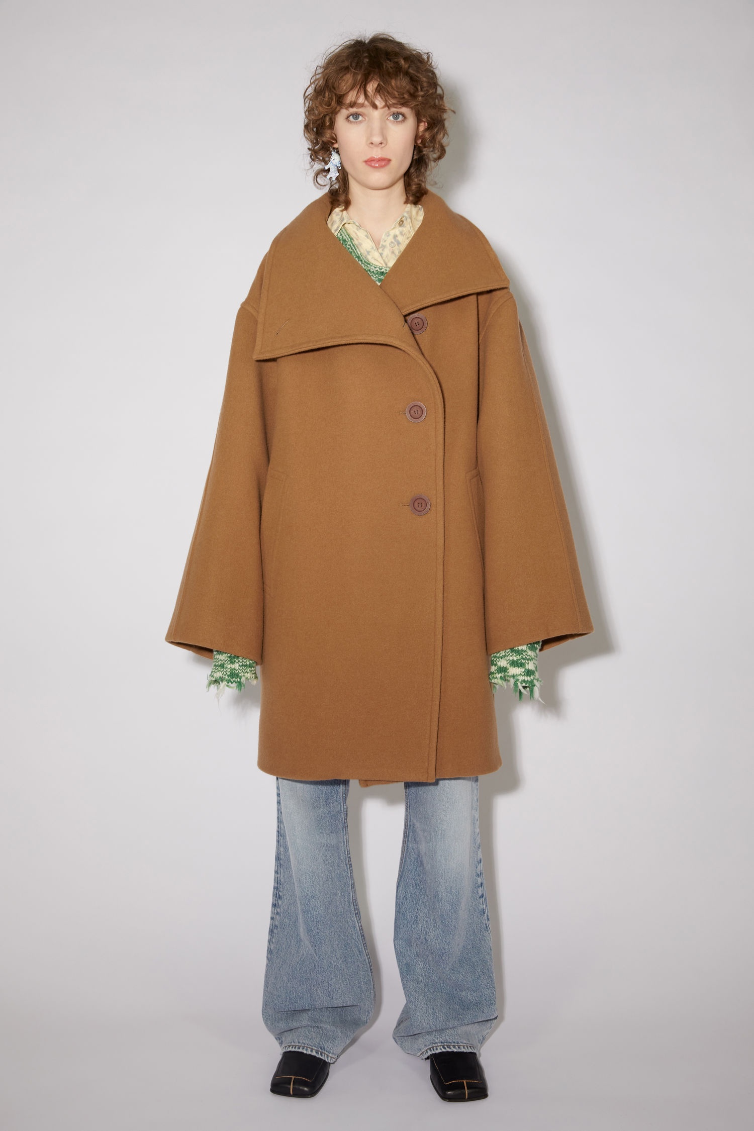 Funnel neck coat - Camel brown - 5