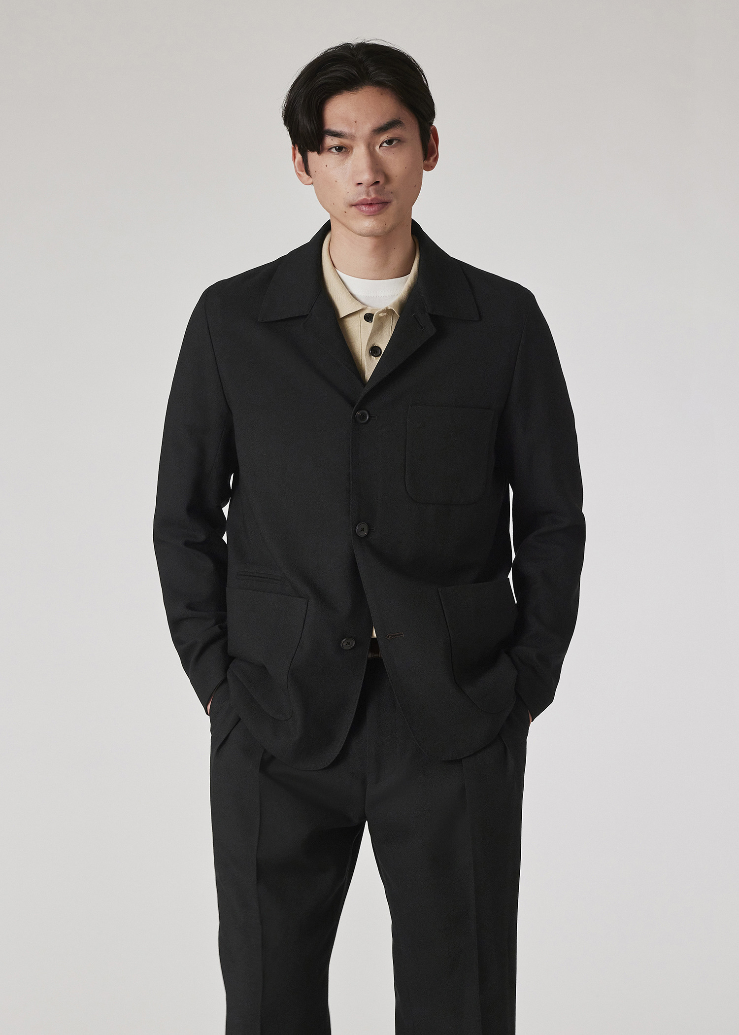 Black Two-Ply Hopsack Wool Work Jacket - 5