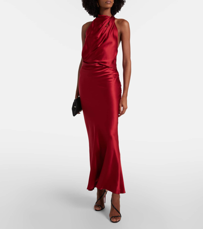 THE SEI Draped halterneck silk satin gown outlook