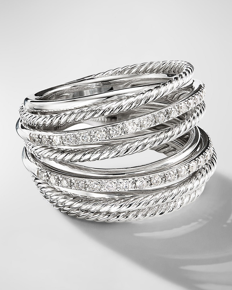 Crossover Wide Ring with Diamonds and Silver, 18mm 1