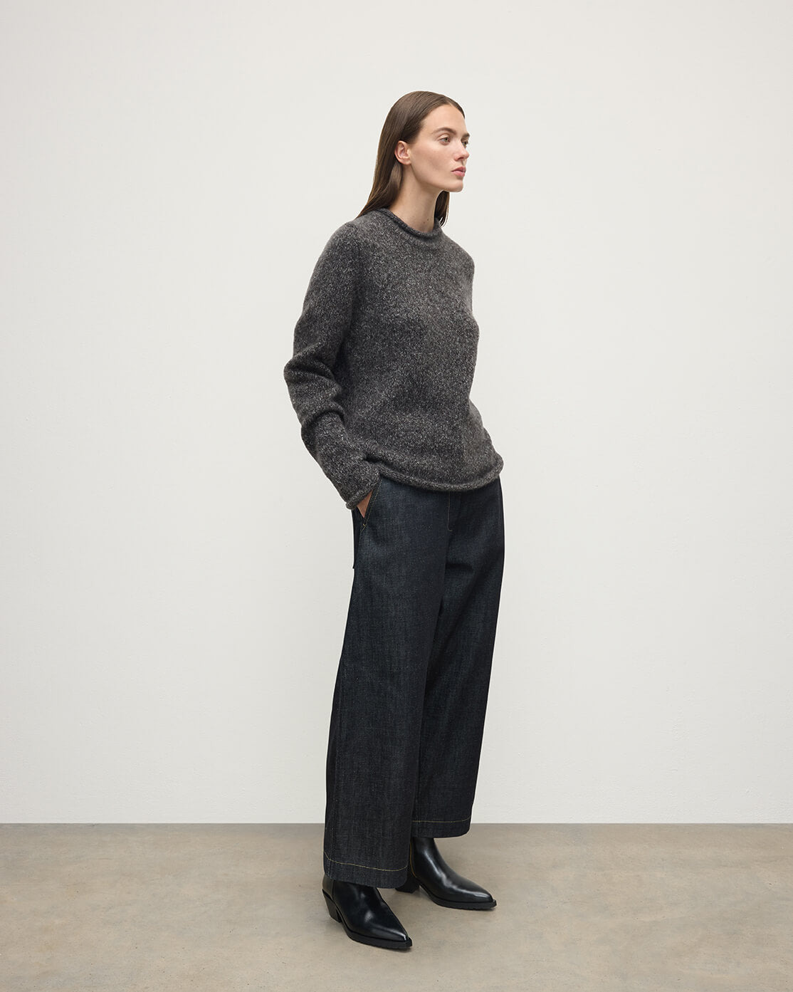Brushed Cashmere-Silk Grey Jumper - 3