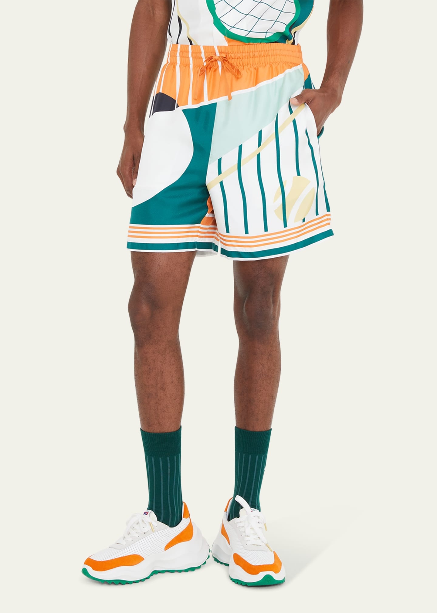 Men's Abstract Tennis-Print Silk Shorts - 4