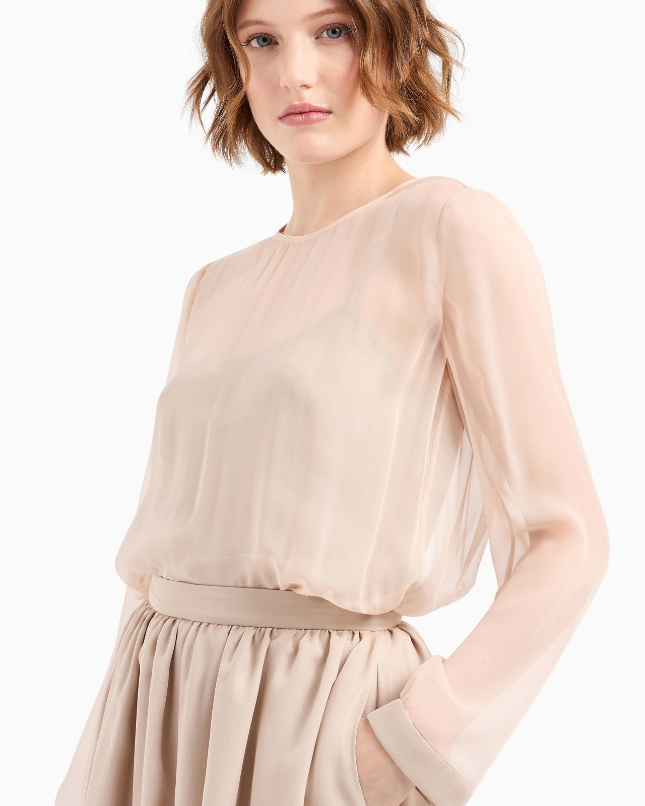 Icon silk chiffon and double georgette short jumpsuit with a two-piece effect - 5