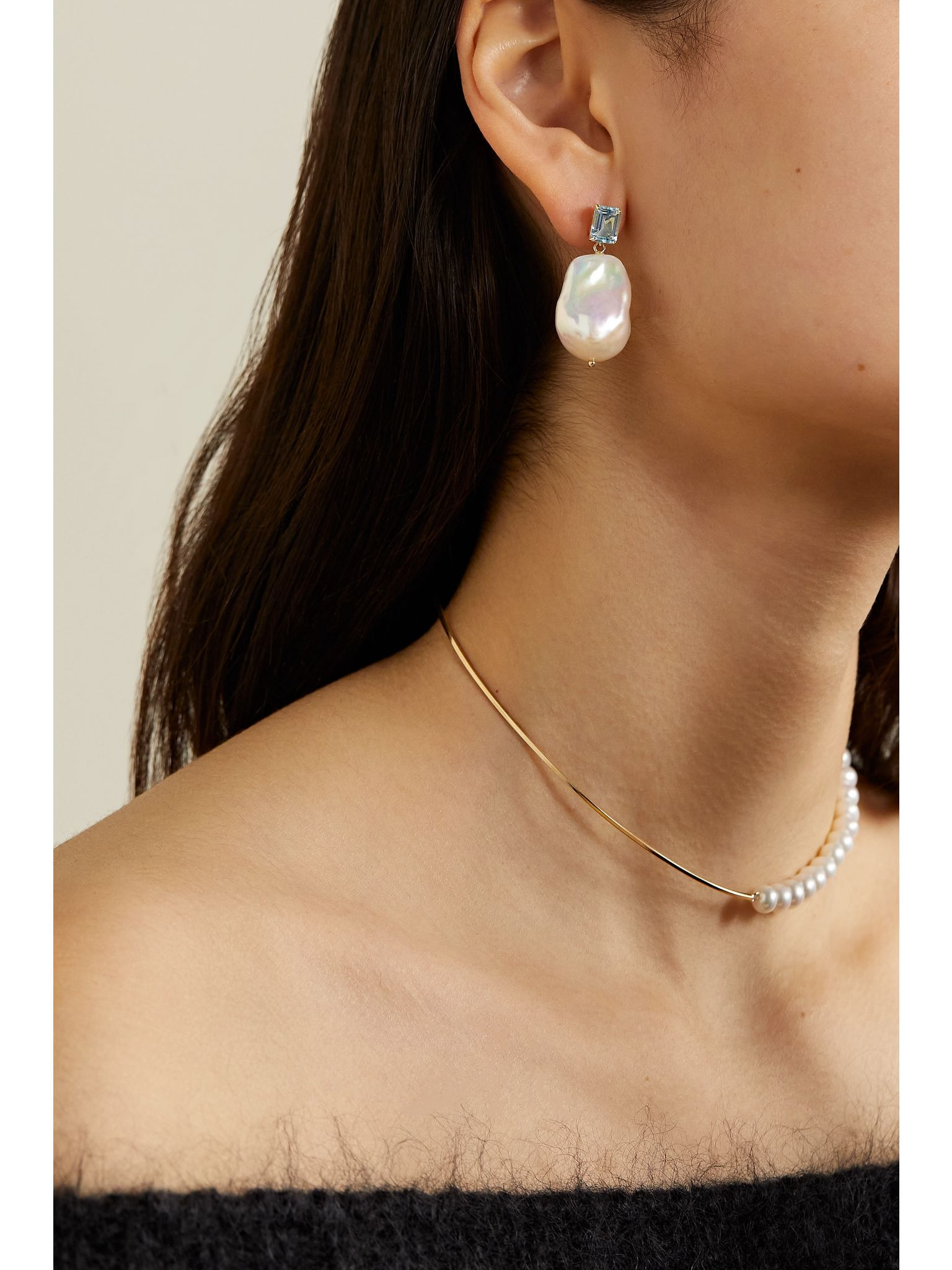 14-karat gold, topaz and pearl earrings White - 2