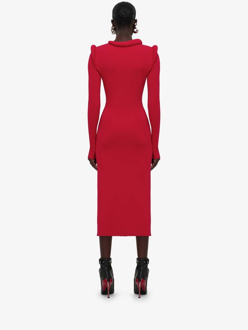 Women's Ribbed-knit Midi Dress in Welsh Red - 4