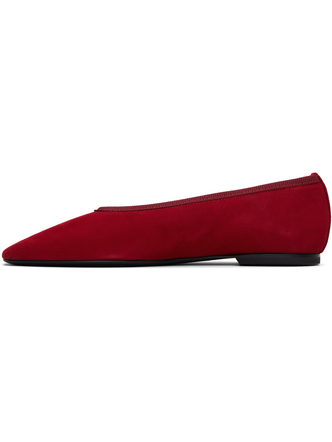 Red Minimalist Suede Ballerina Flats - 3