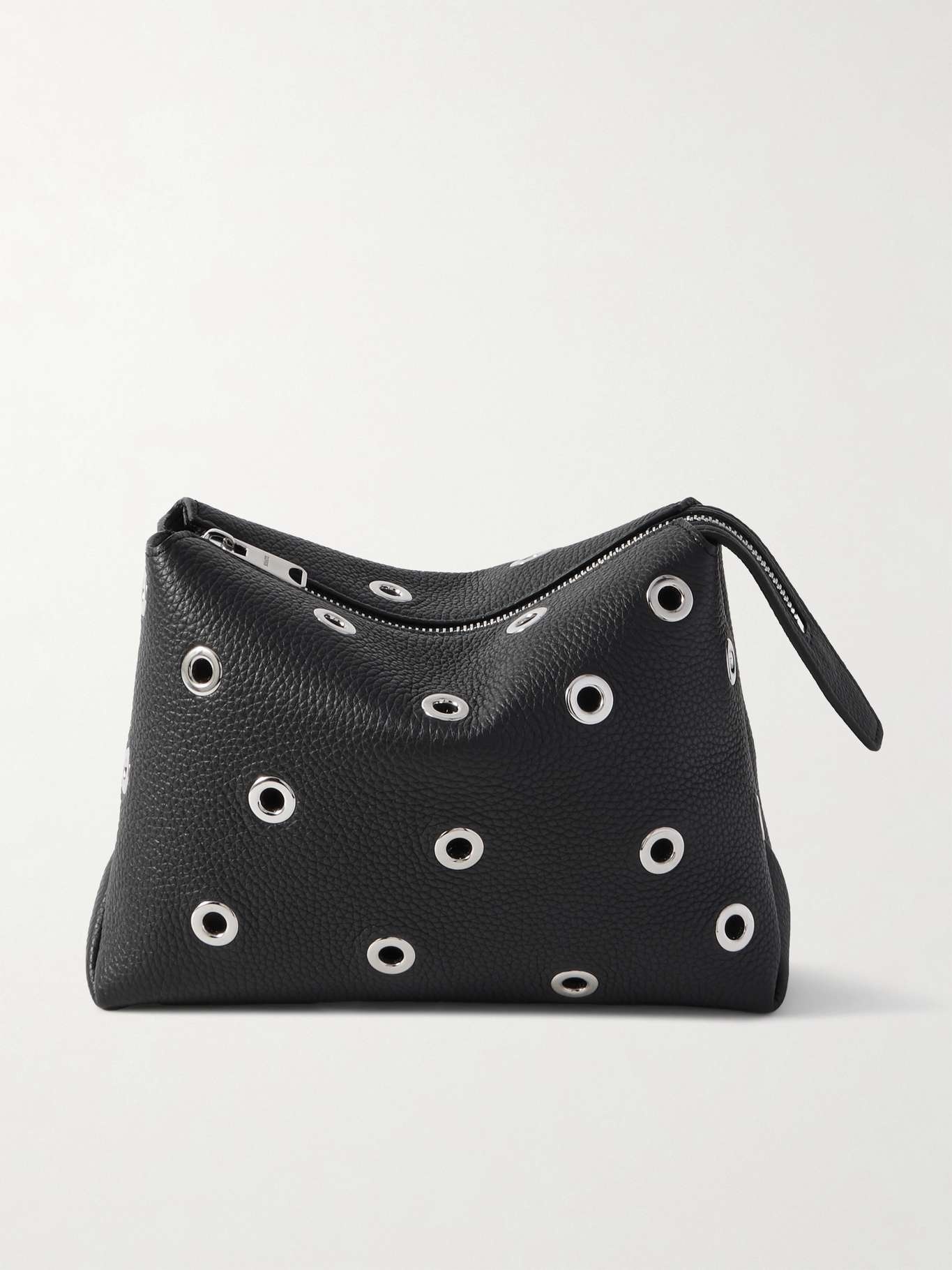 Lina eyelet-embellished textured-leather pouch Black - 1