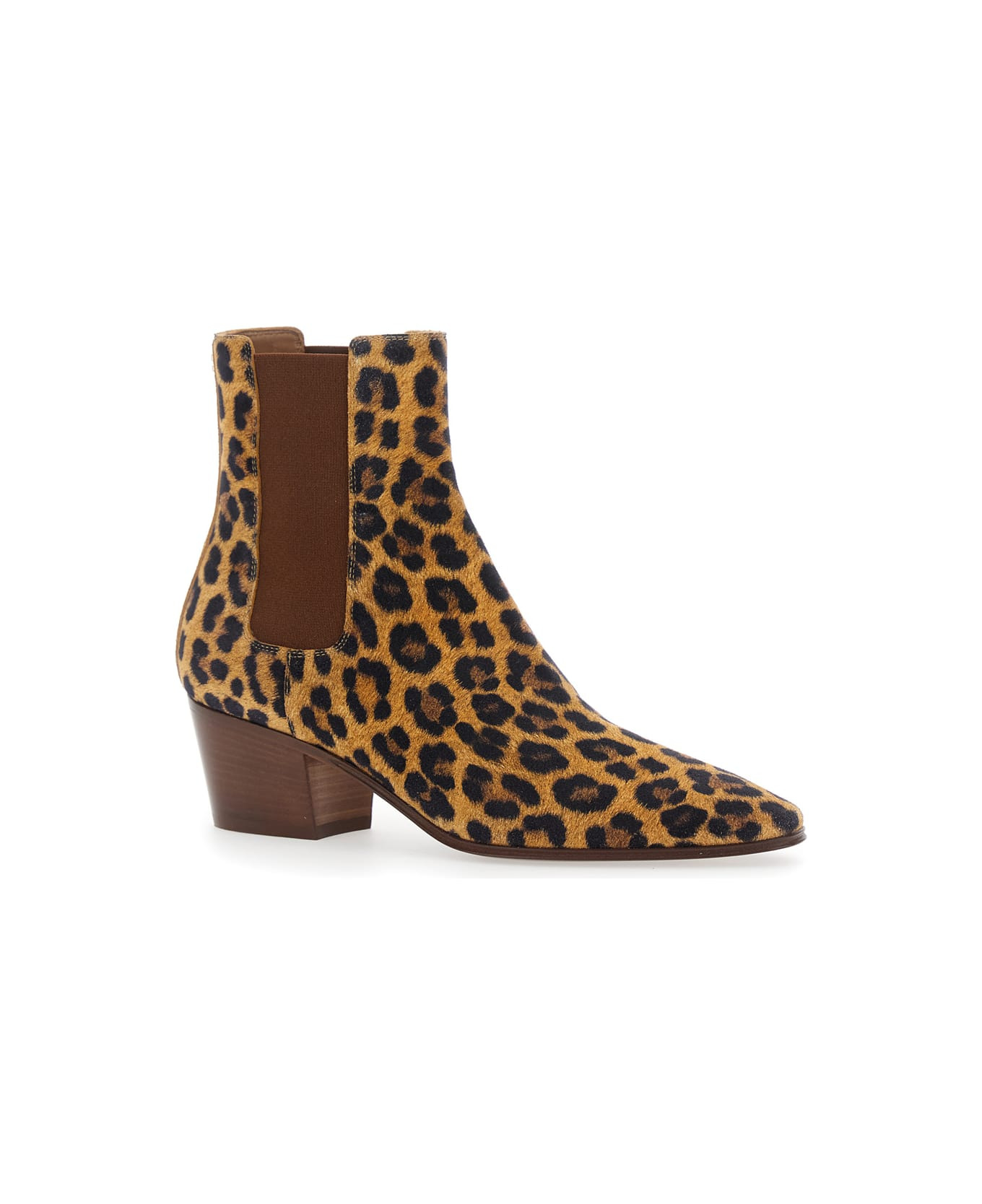 Brown Ankle Boots With All-over Leopard Print In Leather Blend Woman - 2