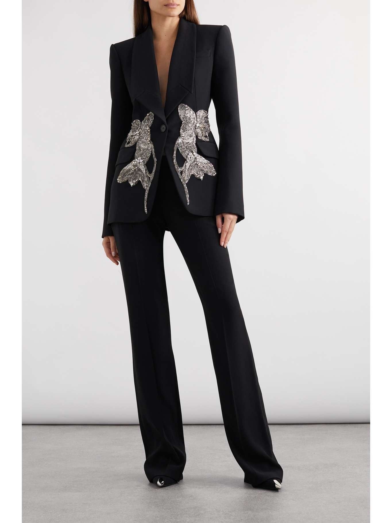 Crystal-embellished appliquéd crepe blazer - 2