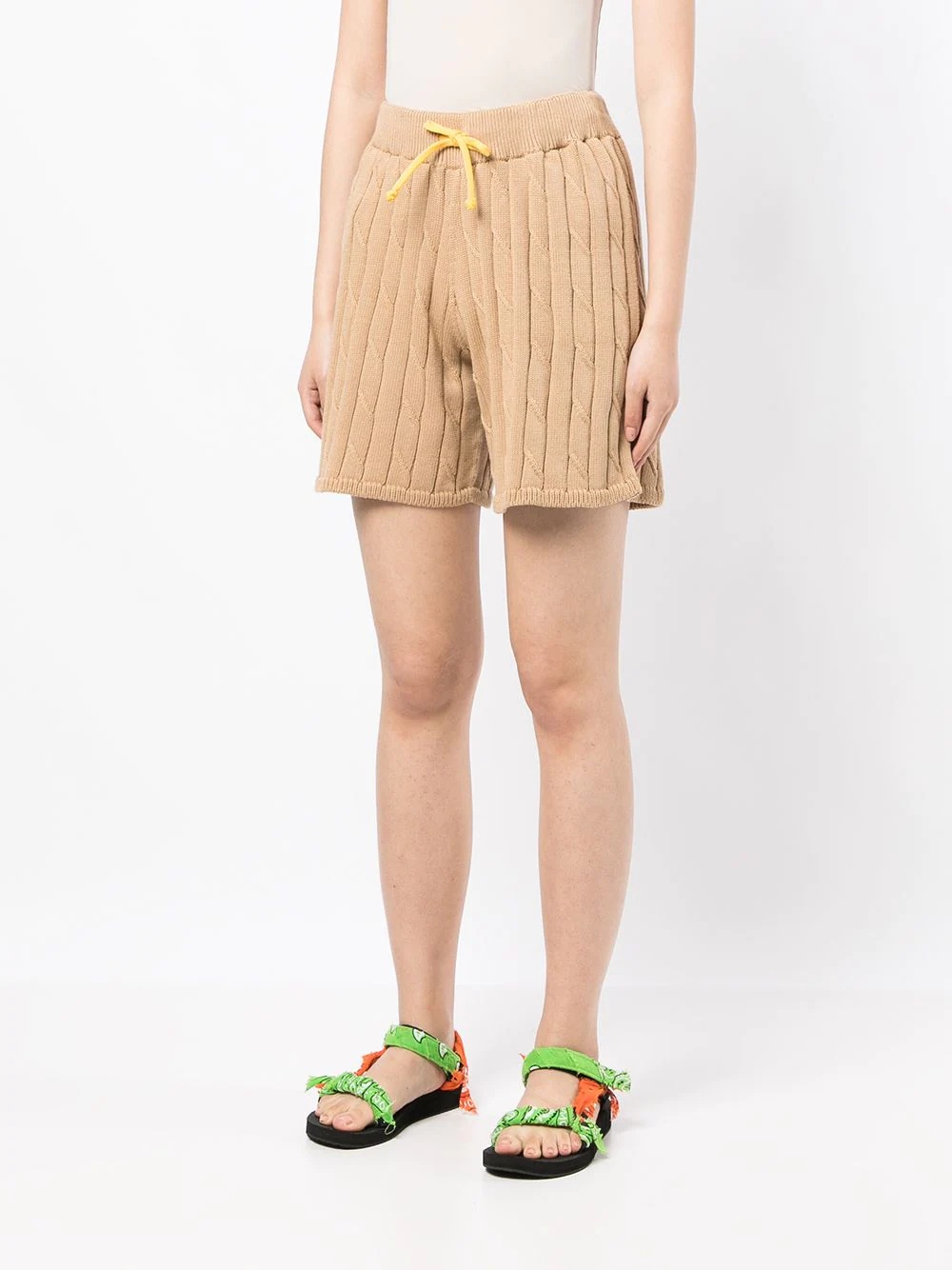 drawstring cable-knit shorts - 3