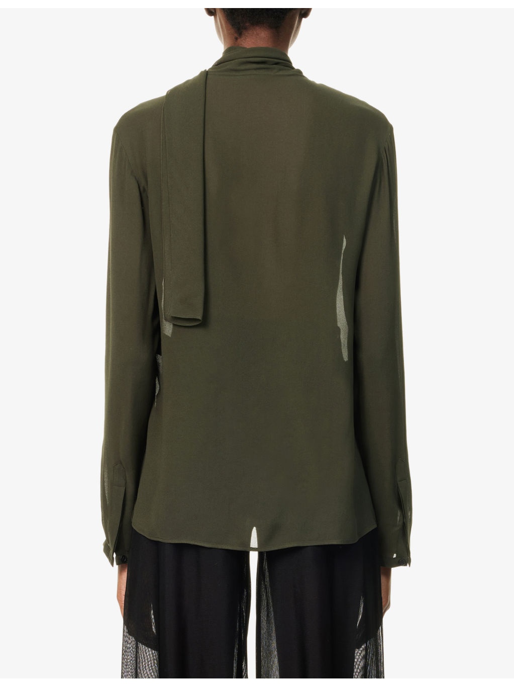 Scarf Long-Sleeves Woven Blouse - 4