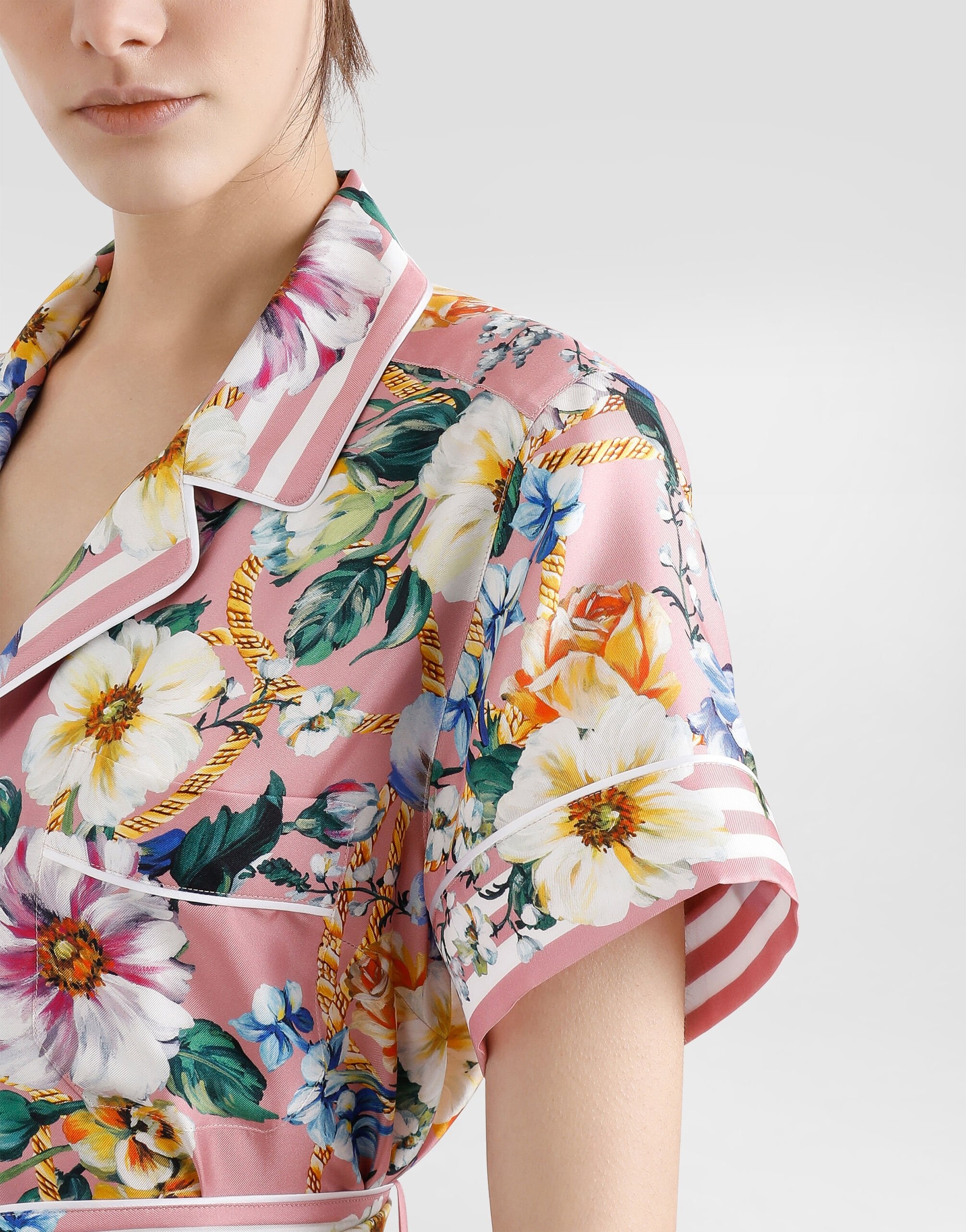 Twill pajama shirt with floral print - 4