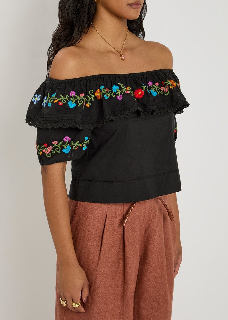 RIXO Rixo Lisette Floral-embroidered Cotton top outlook